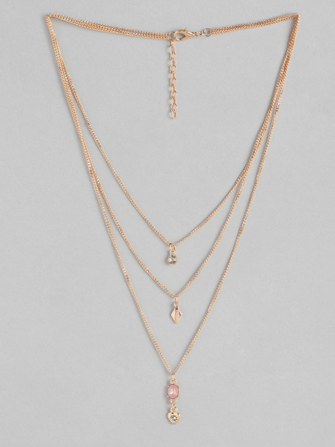 DressBerry Rose Gold-Toned Stone Studded Layered Necklace Price in India