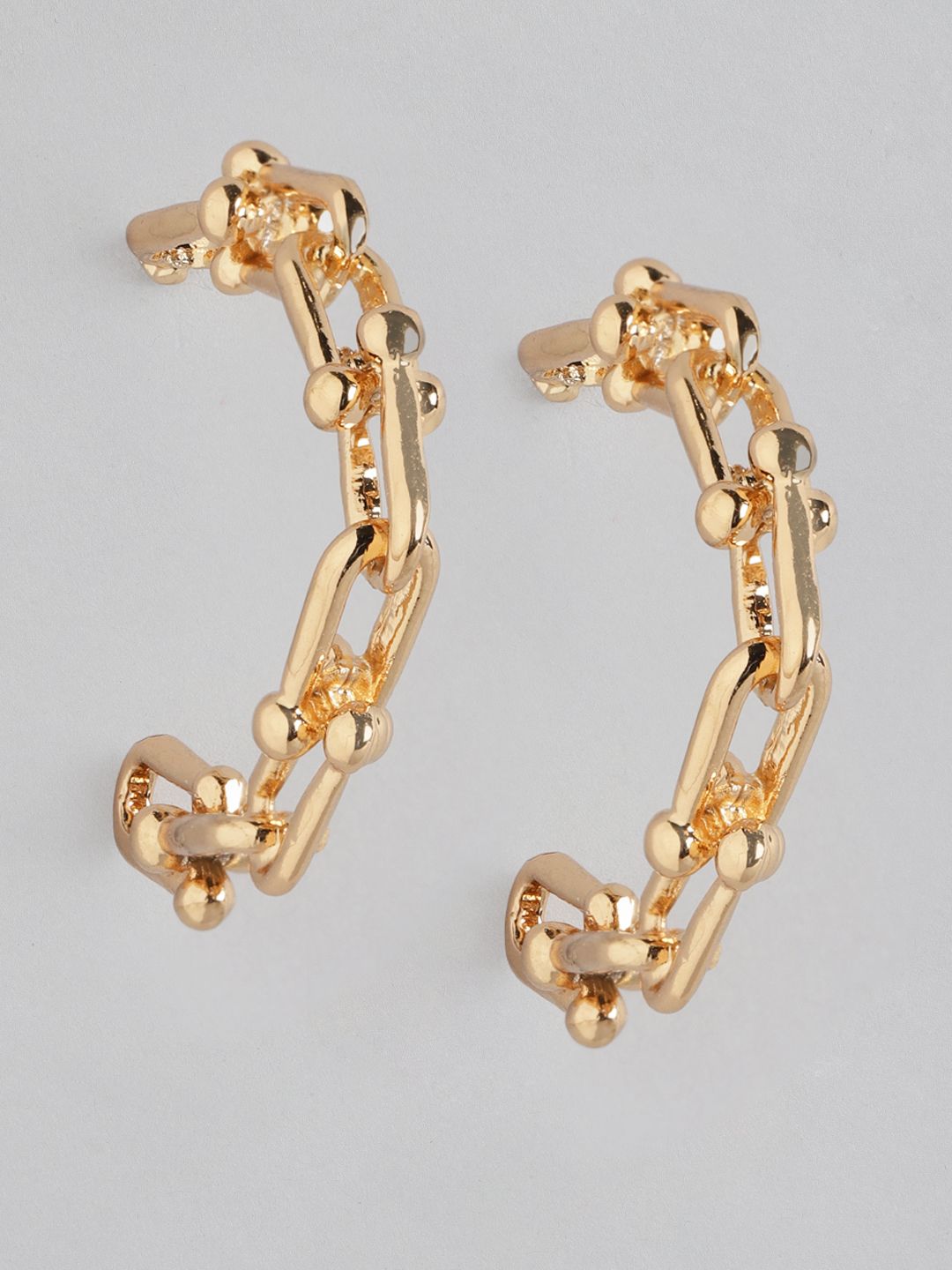DressBerry Gold-Toned Linked Chain Crescent Shaped Half Hoop Earrings Price in India