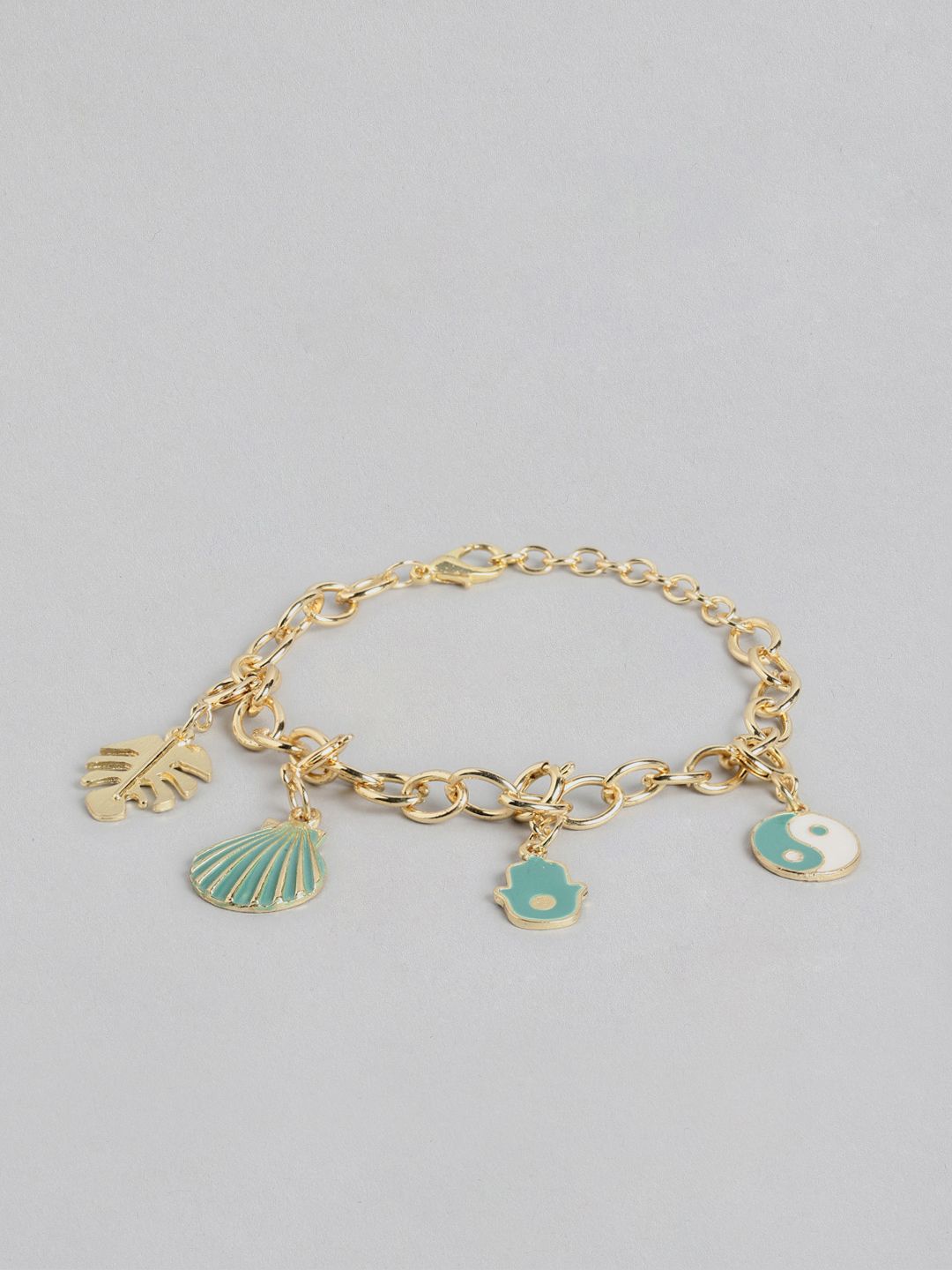 DressBerry Women Rose Gold-Toned & Green Enamelled Charm Bracelet Price in India