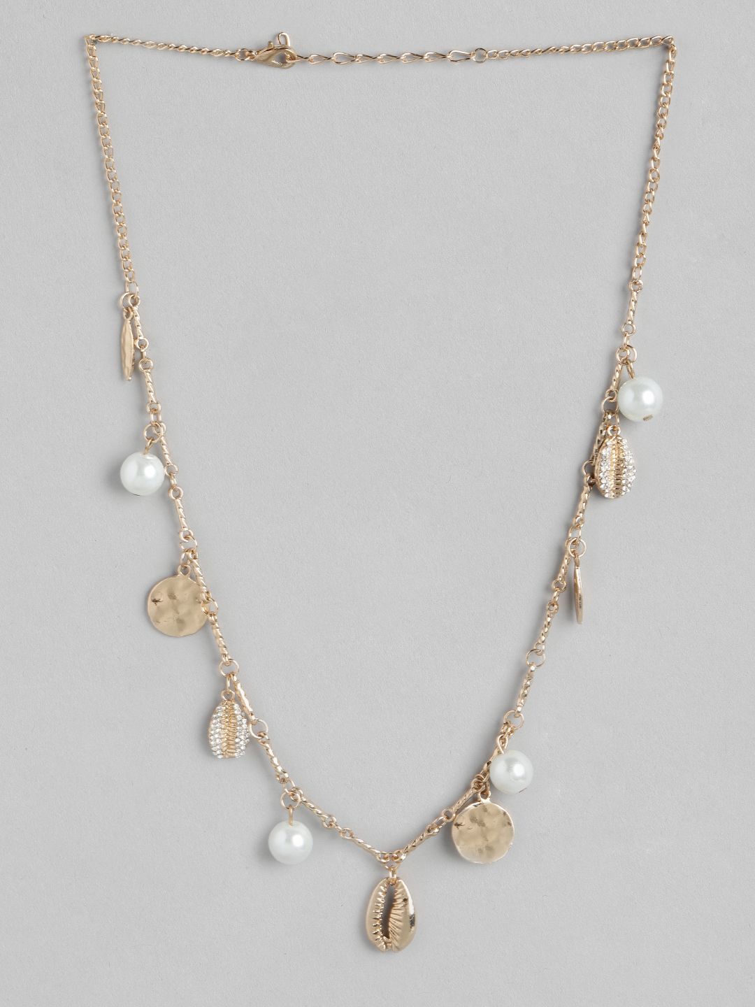 DressBerry Rose Gold-Toned & White Beaded Necklace Price in India