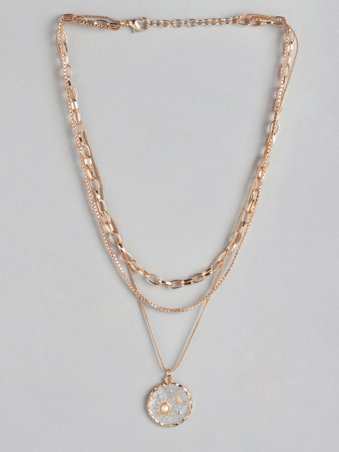 DressBerry Rose Gold & Grey Beaded Layered Necklace Price in India