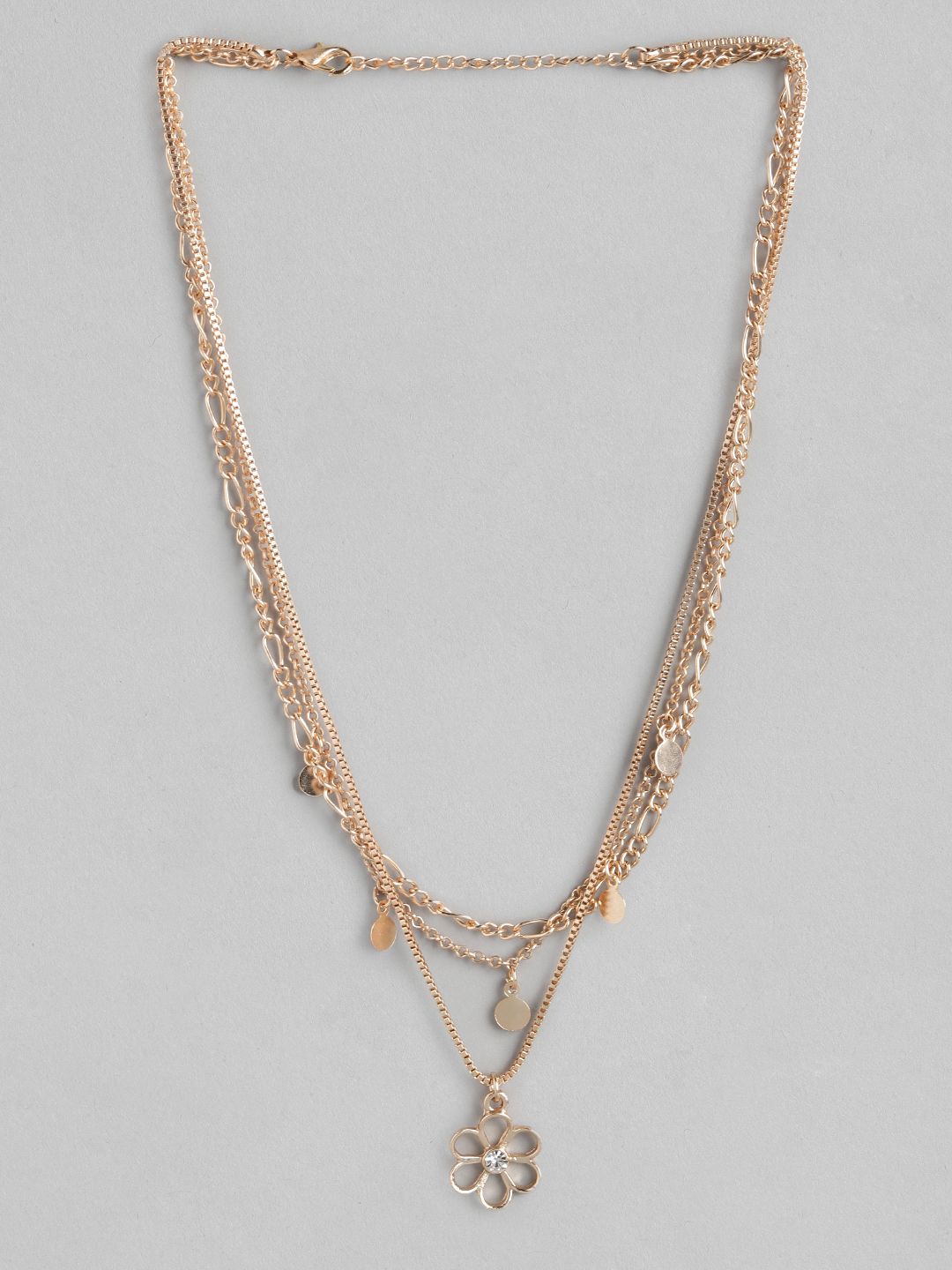 DressBerry Rose Gold-Toned Floral Layered Necklace Price in India