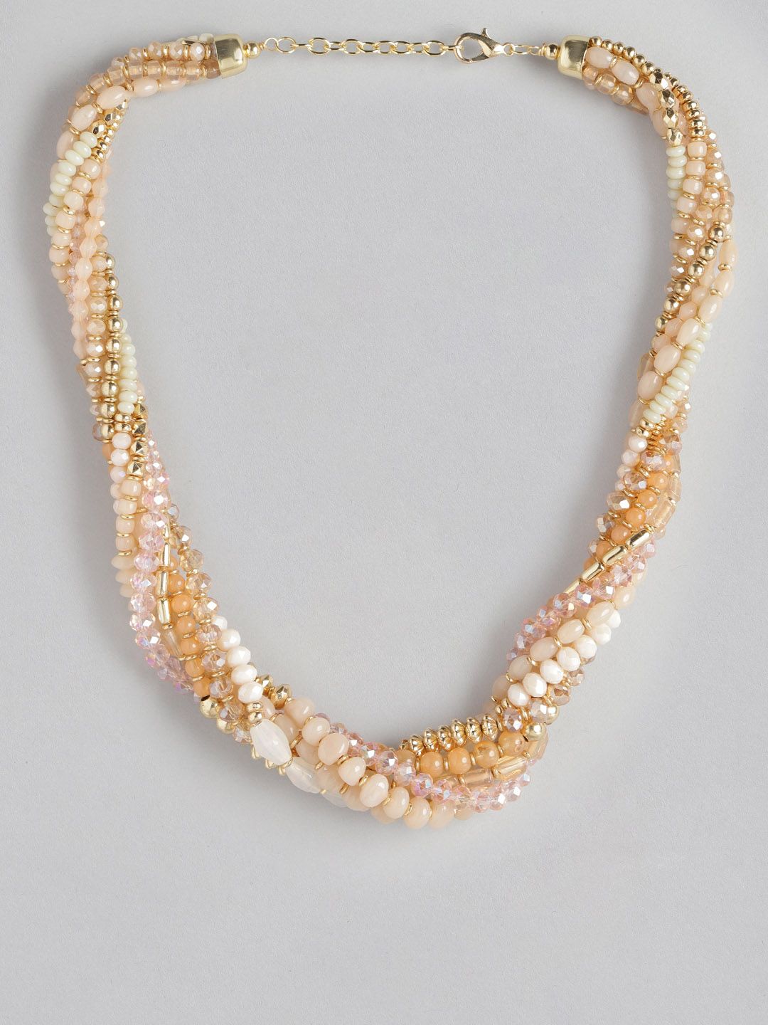 DressBerry Gold-Toned & Off-White Beaded Multistranded Twisted Necklace Price in India