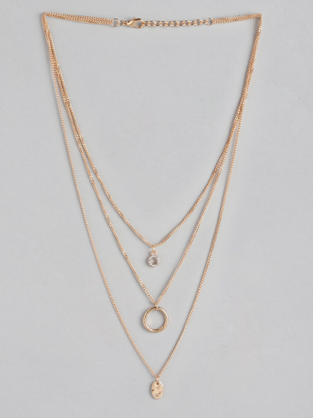 DressBerry Rose Gold-Toned Stone-Studded Layered Necklace Price in India