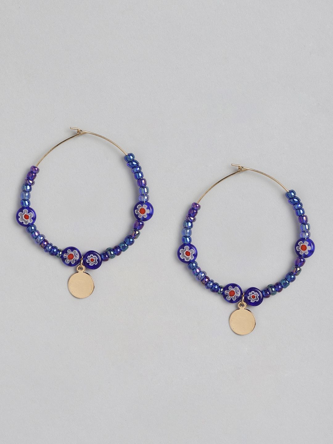 DressBerry Gold-Toned & Blue Beaded Circular Hoops Price in India