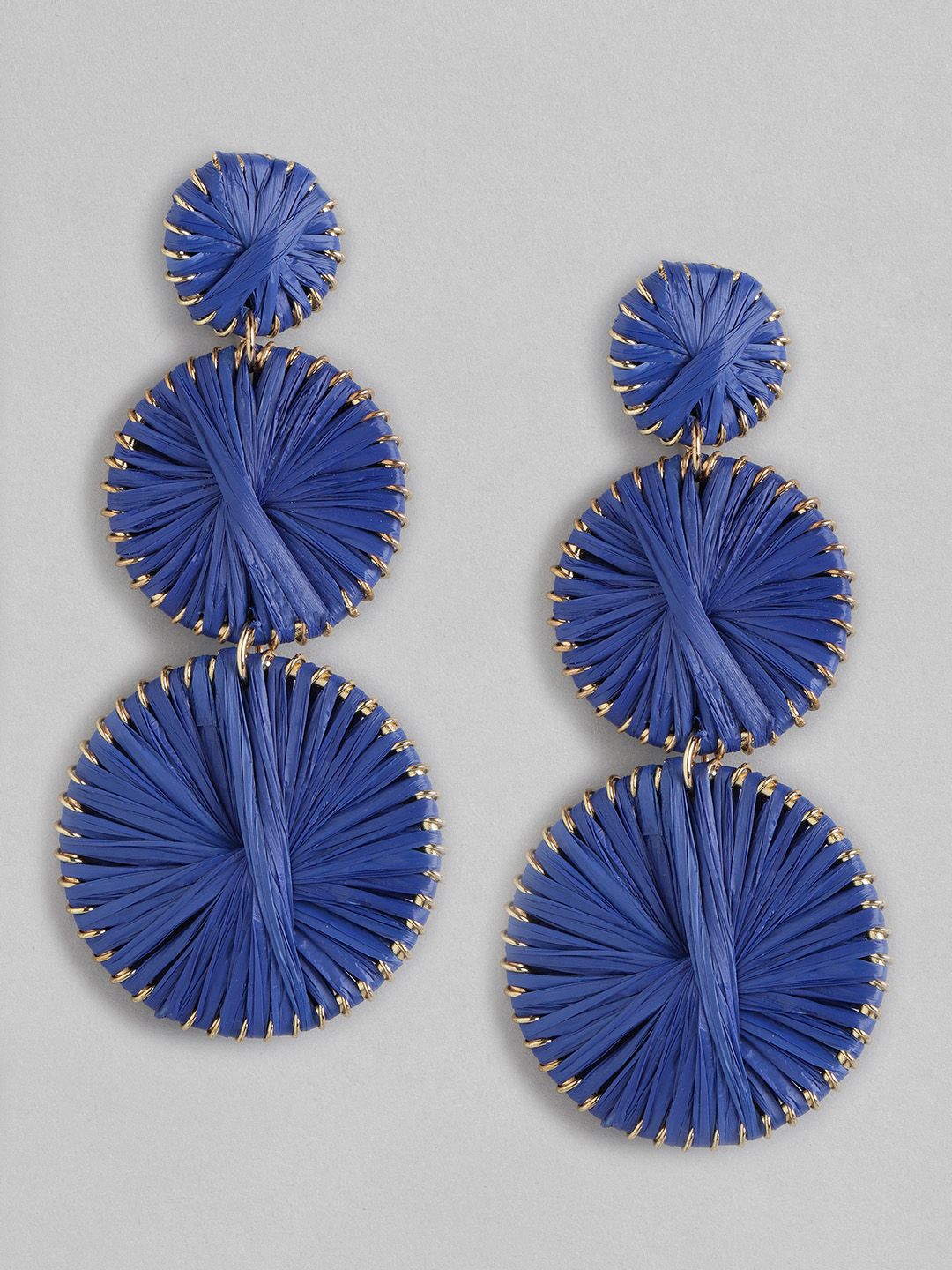 DressBerry Navy Blue & Gold-Toned Circular Drop Earrings Price in India