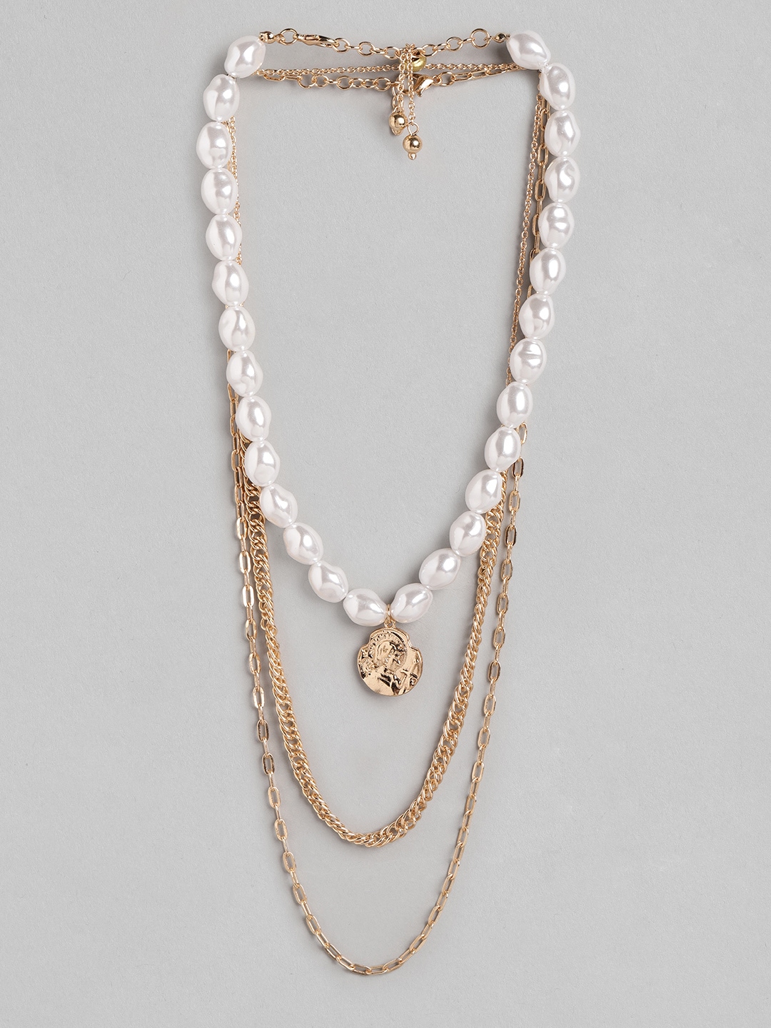 DressBerry Set of 3 Gold-Toned & Off White Beaded Layered Necklace Price in India