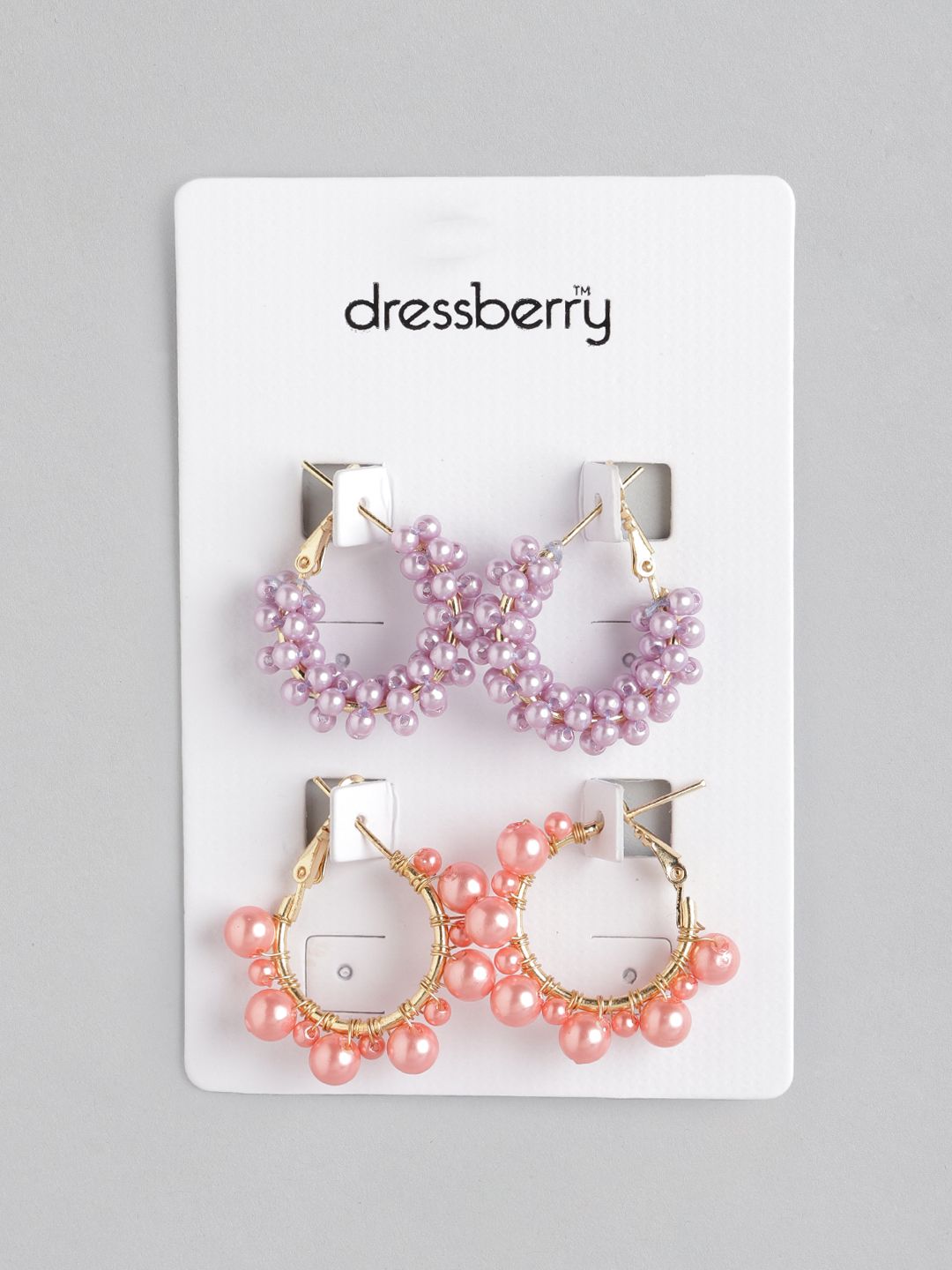 DressBerry Coral & Lavender Beaded Circular Hoop Earrings Price in India