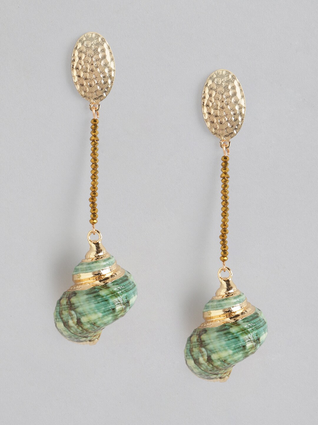 DressBerry Gold-Toned & Green Classic Shell Drop Earrings Price in India