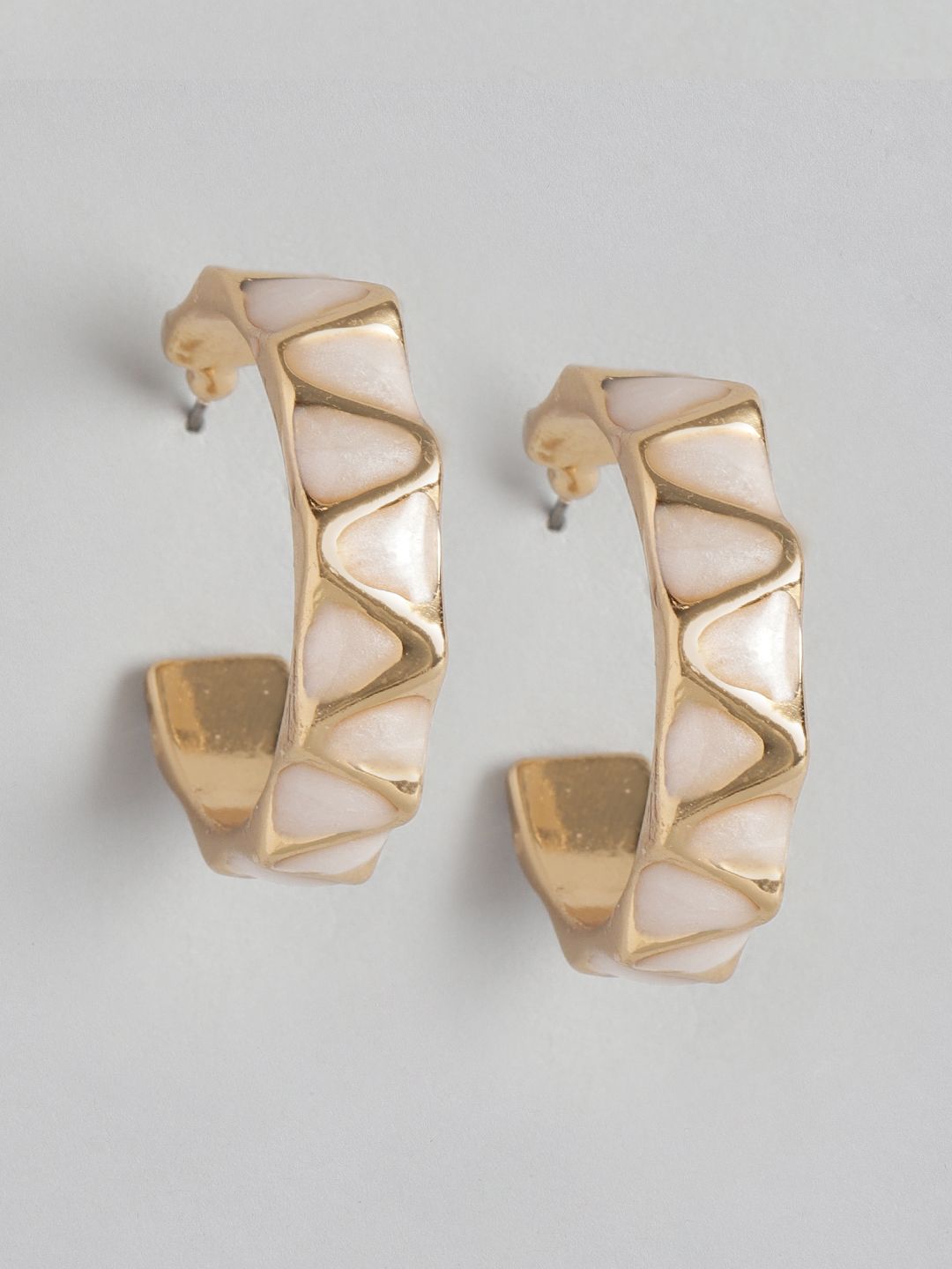 DressBerry Gold-Toned & Off White Enamelled Crescent Shaped Half Hoop Earrings Price in India