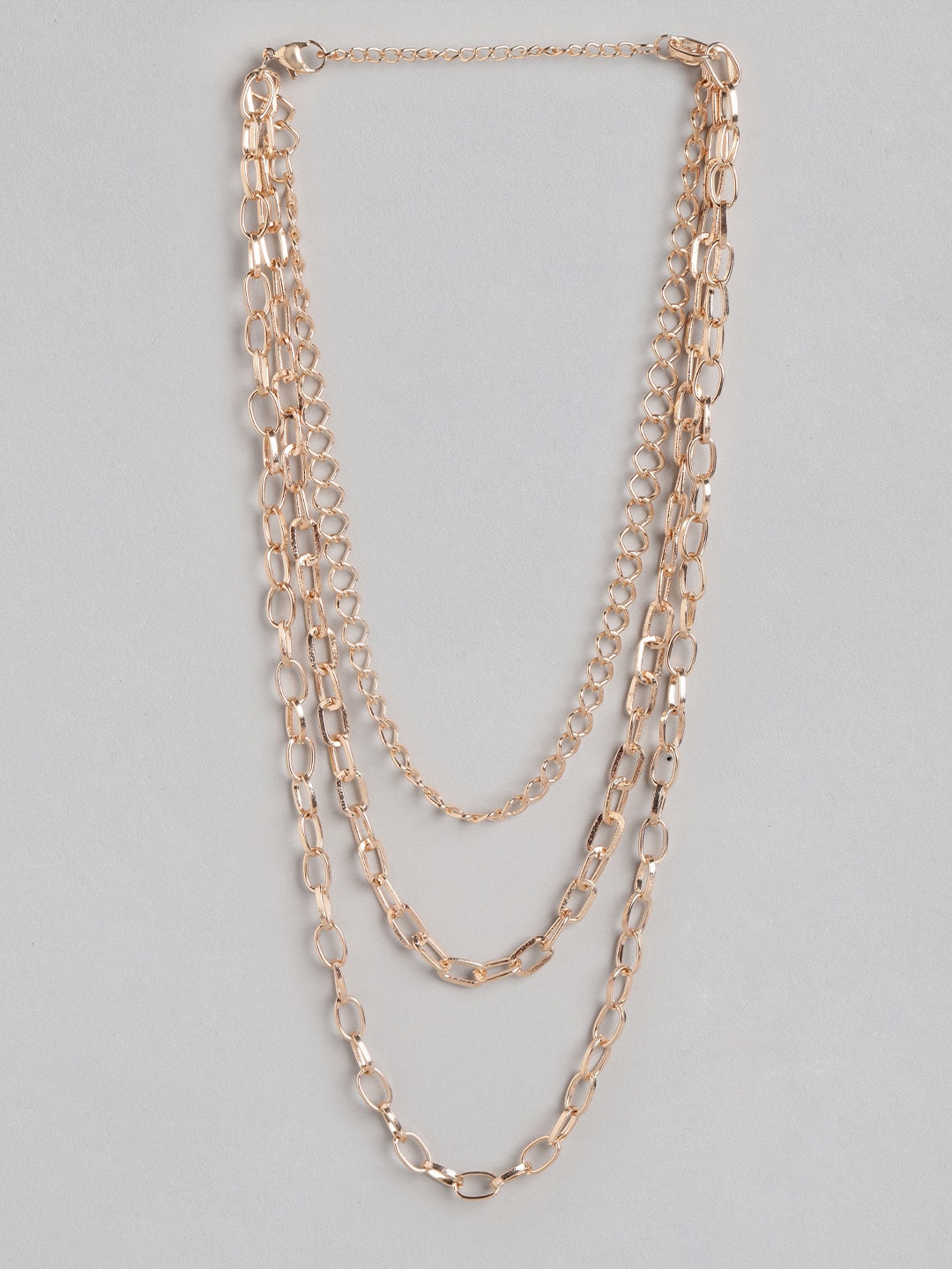 DressBerry Rose Gold Solid Triple Layered Linked Necklace Price in India