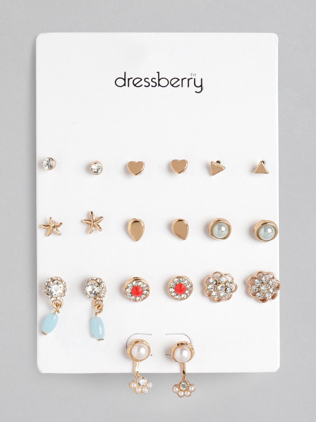 DressBerry Set of 10 Gold-Toned Earrings Price in India