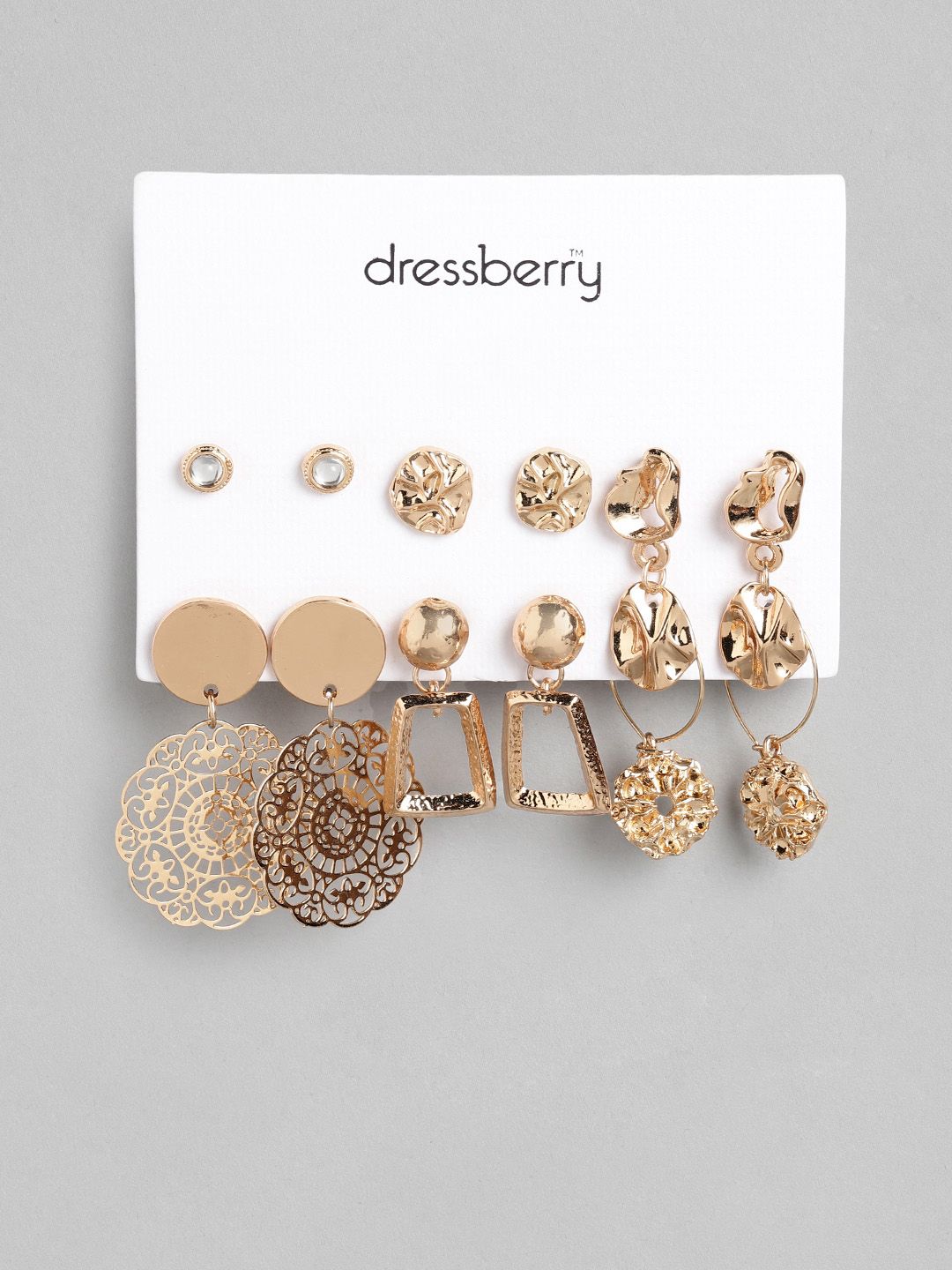 DressBerry Set of 6 Rose Gold-Toned Contemporary Earrings Price in India