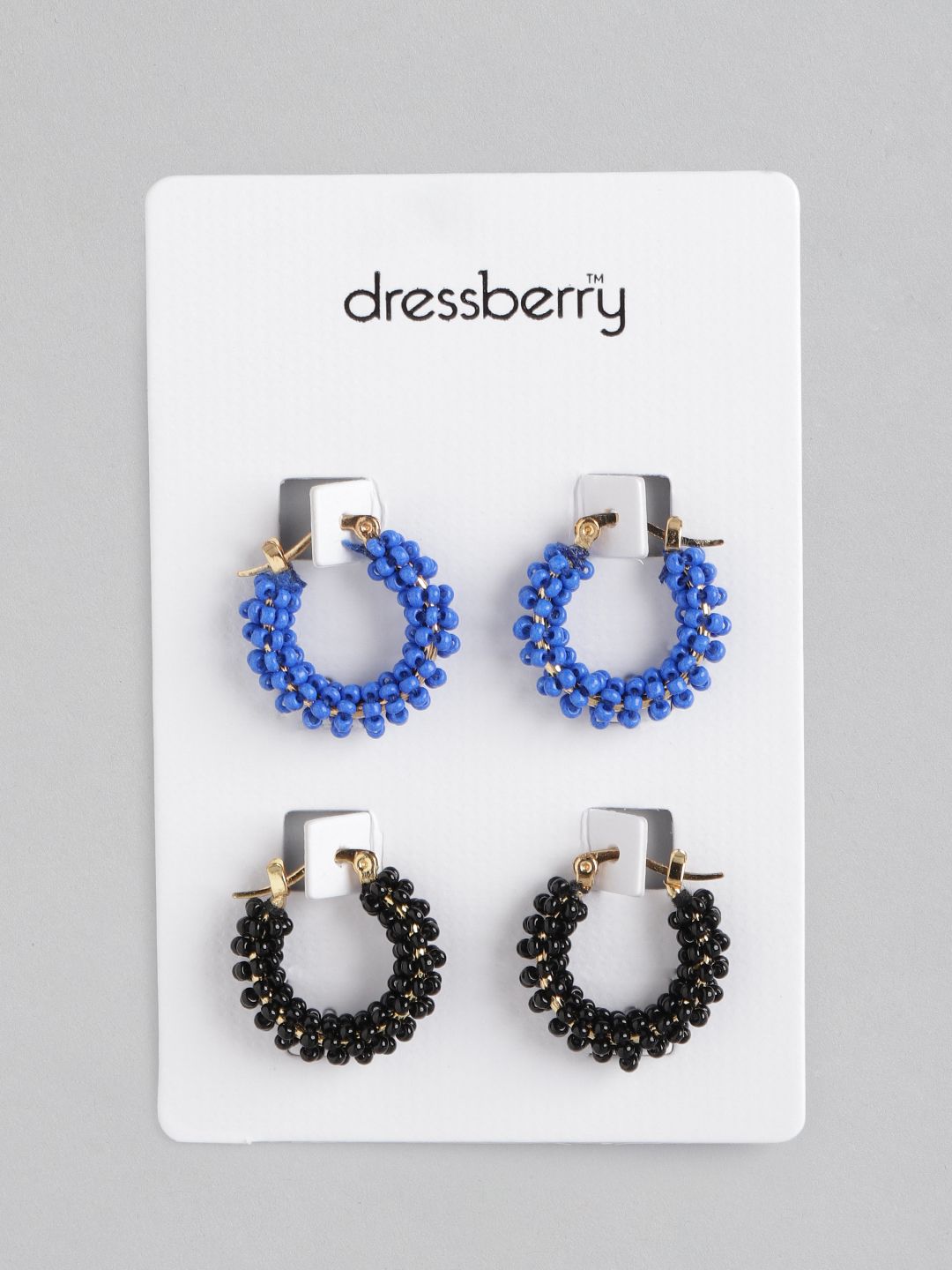 DressBerry Set of 2 Blue & Black Beaded Hoop Earrings Price in India