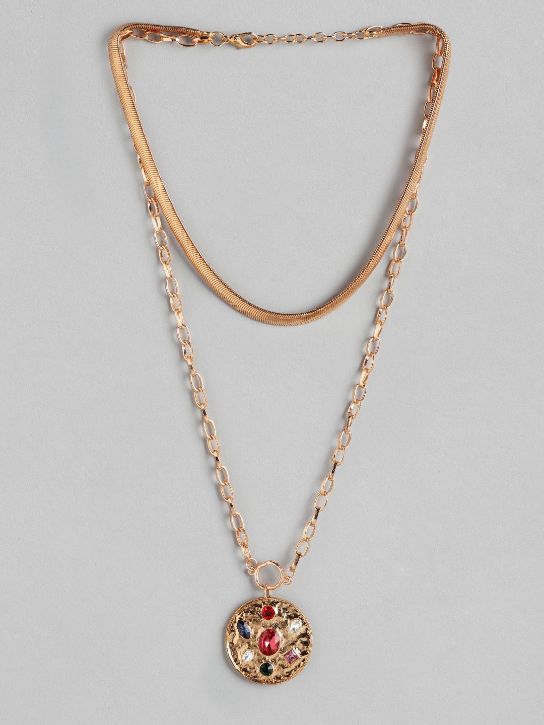 DressBerry Rose Gold-Toned & Pink Stone Studded Layered Necklace Price in India