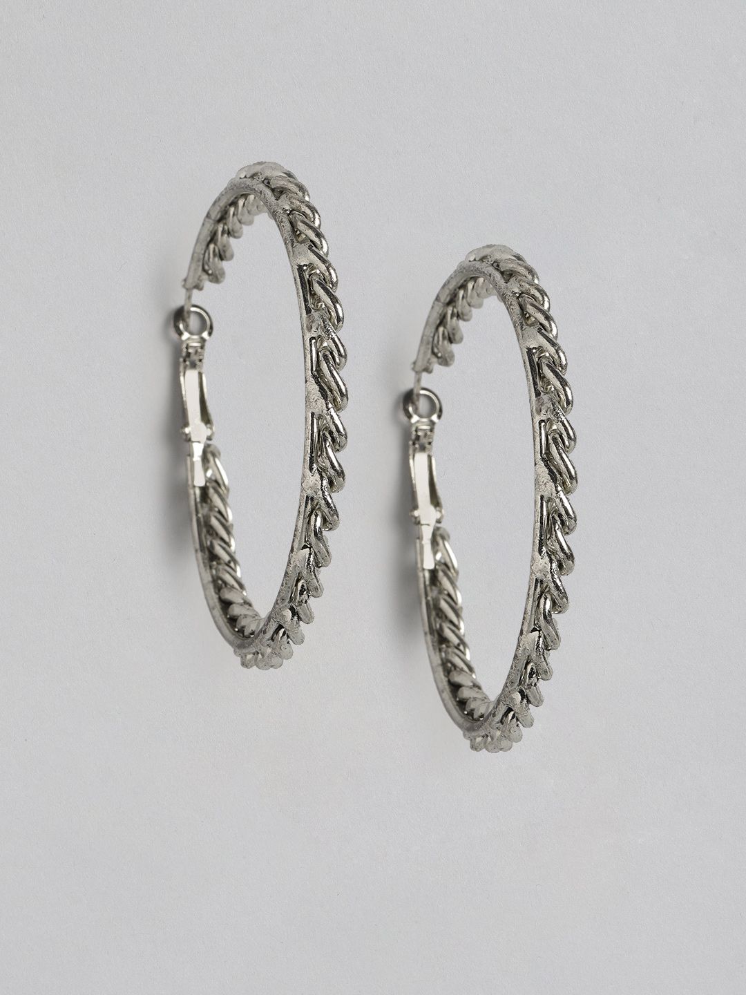 DressBerry Oxidised Silver-Toned Link Circular Hoop Earrings Price in India