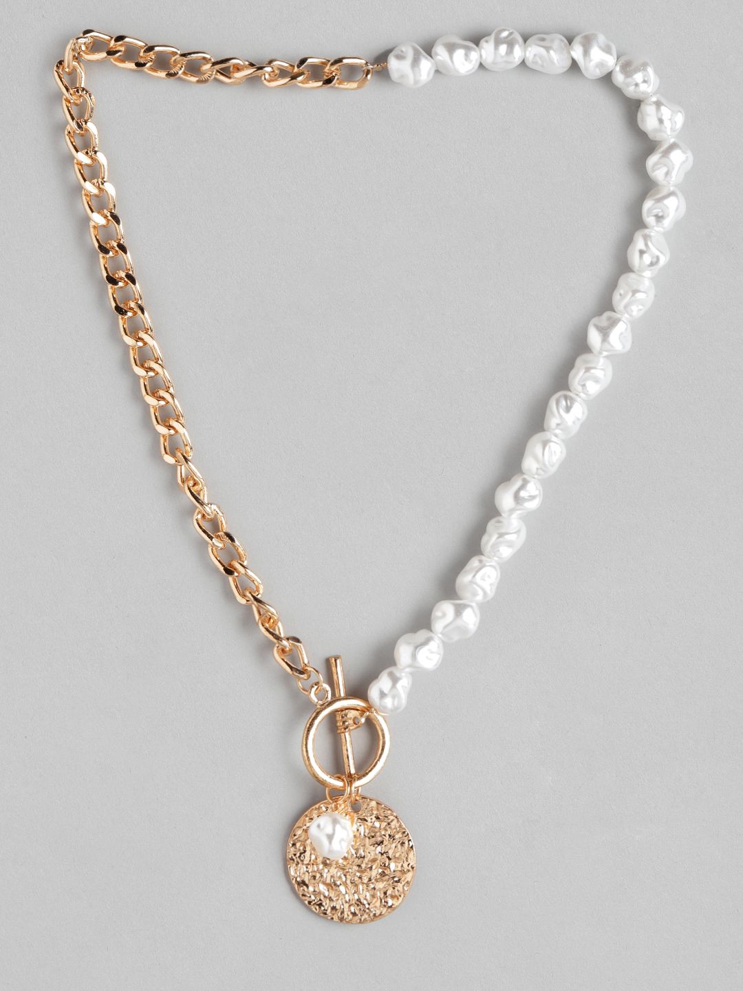 DressBerry Rose Gold-Toned & White Beaded Necklace Price in India