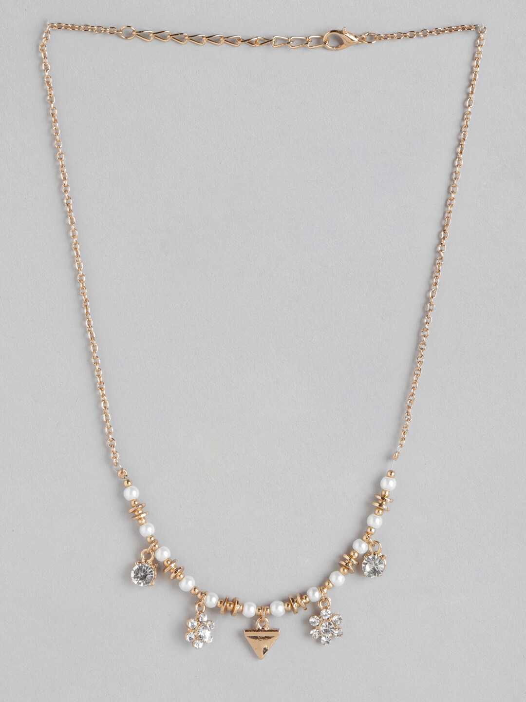 DressBerry Rose Gold-Toned & White Stone-Studded & Beaded Necklace Price in India