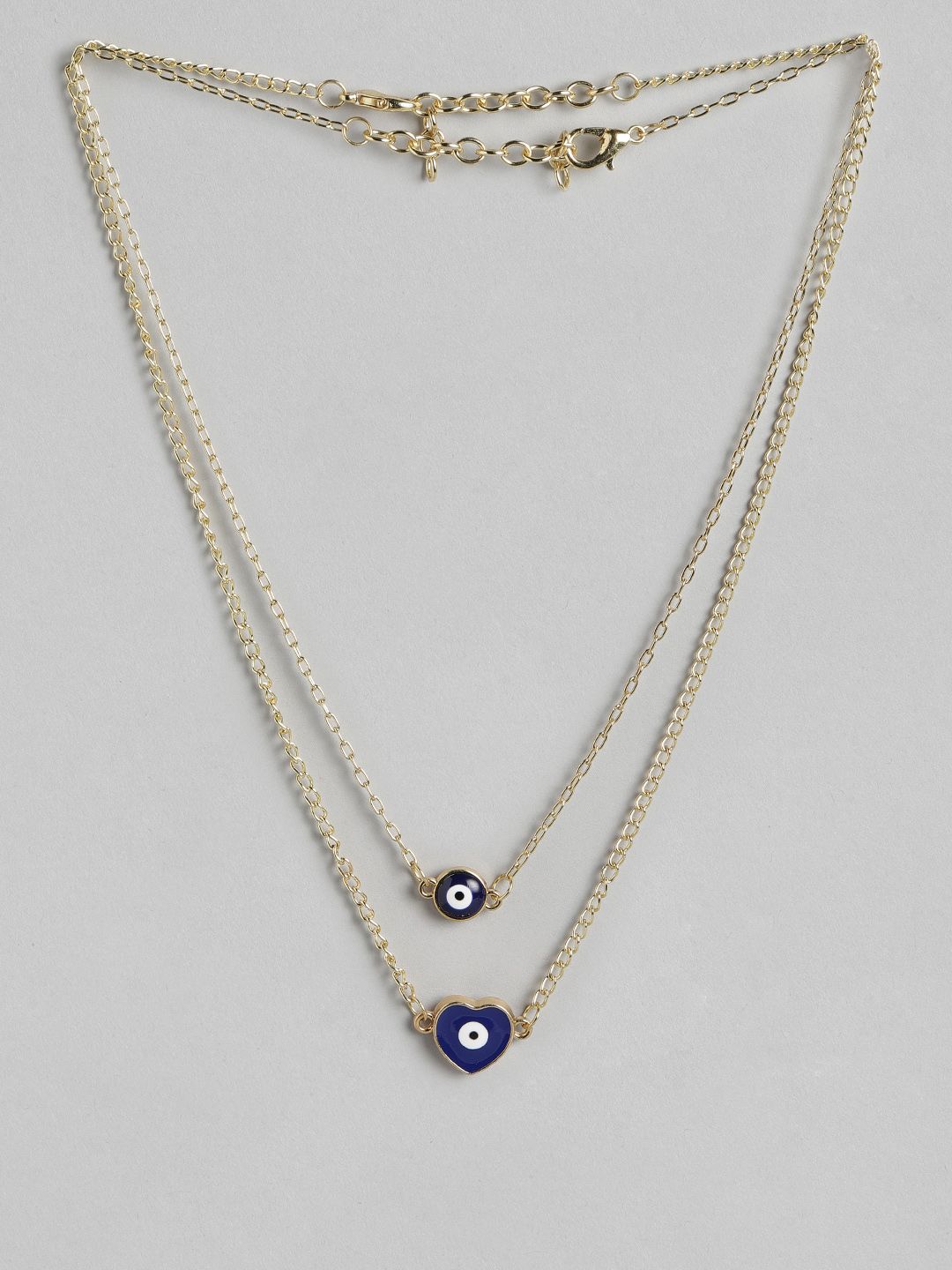 DressBerry Gold-Toned & Navy Heart Shaped Enamelled Evil Eye Layered Necklace Price in India