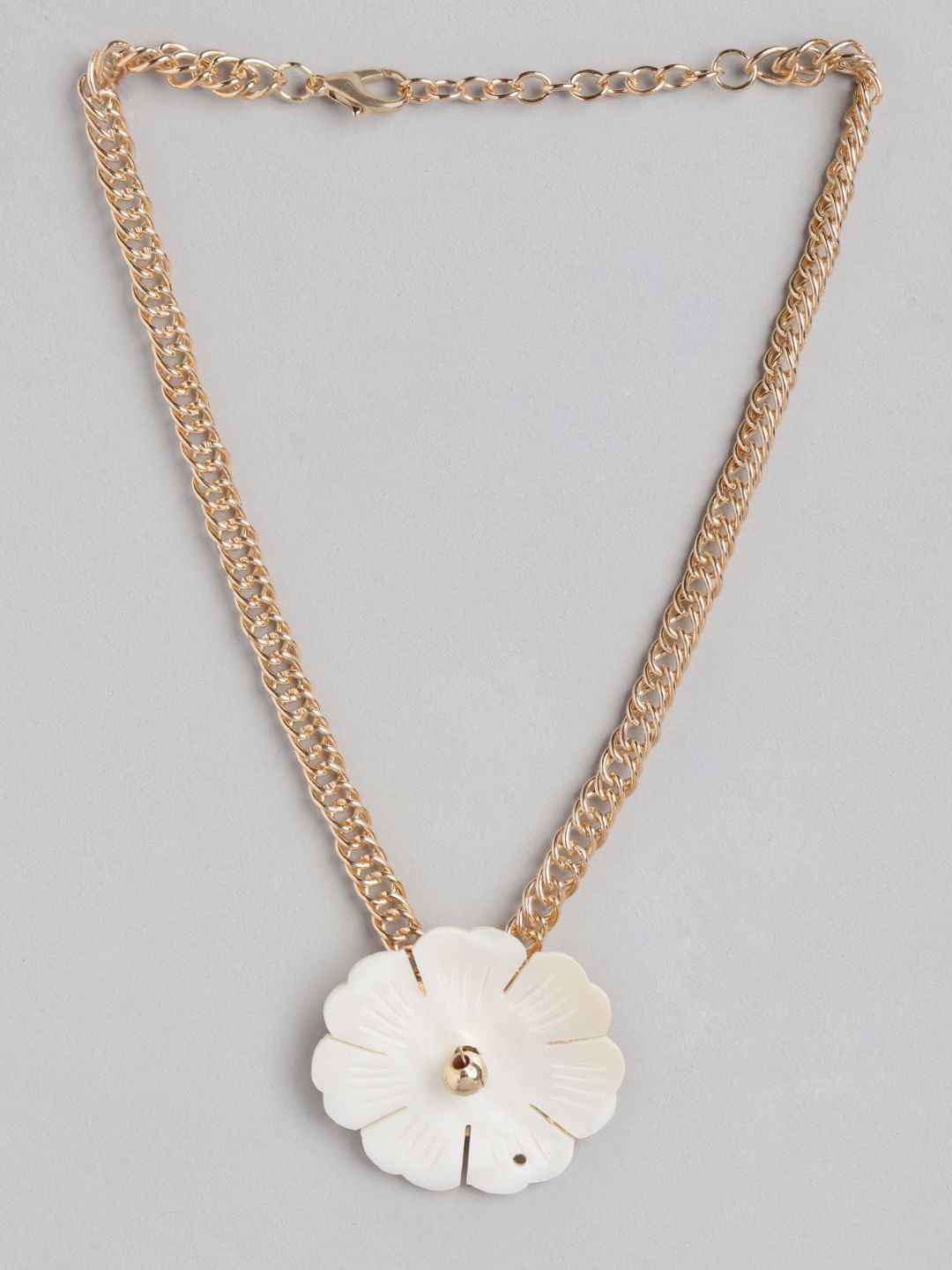 DressBerry Rose Gold-Toned & White Floral Textured Link Choker Necklace Price in India