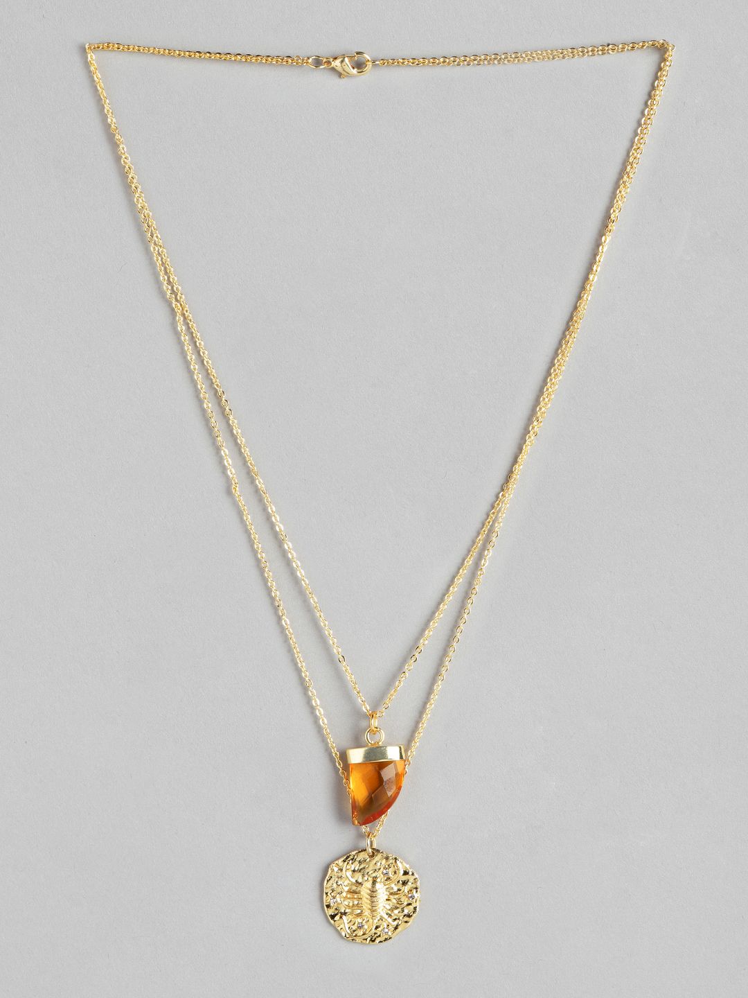 DressBerry Gold-Toned & Orange Scorpio Zodiac Textured Stone-Studded Layered Necklace Price in India