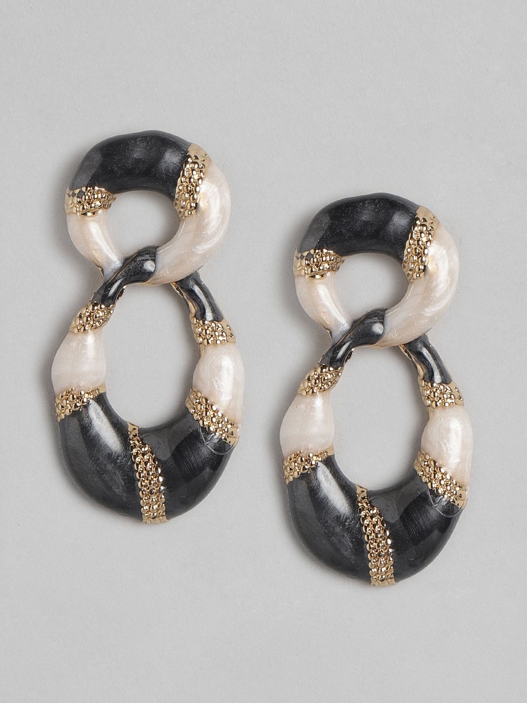 DressBerry White & Black Oval Drop Earrings Price in India