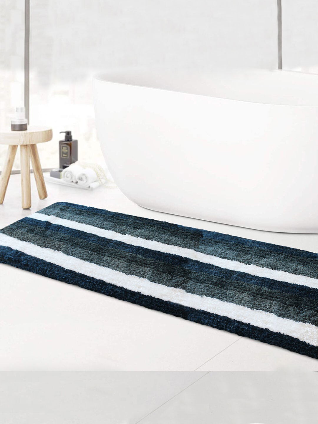 LUXEHOME INTERNATIONAL Green & Grey Striped 1850 GSM Bath Rug Price in India