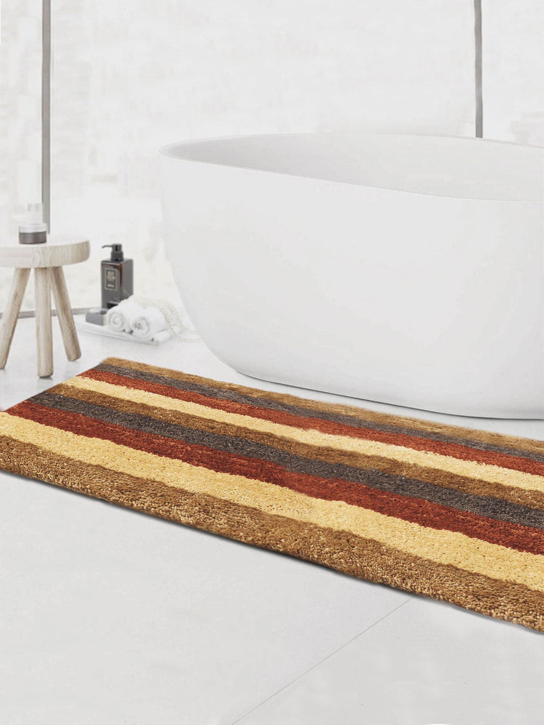 LUXEHOME INTERNATIONAL Brown Striped 1850 GSM Microfibre Bath Rug Price in India