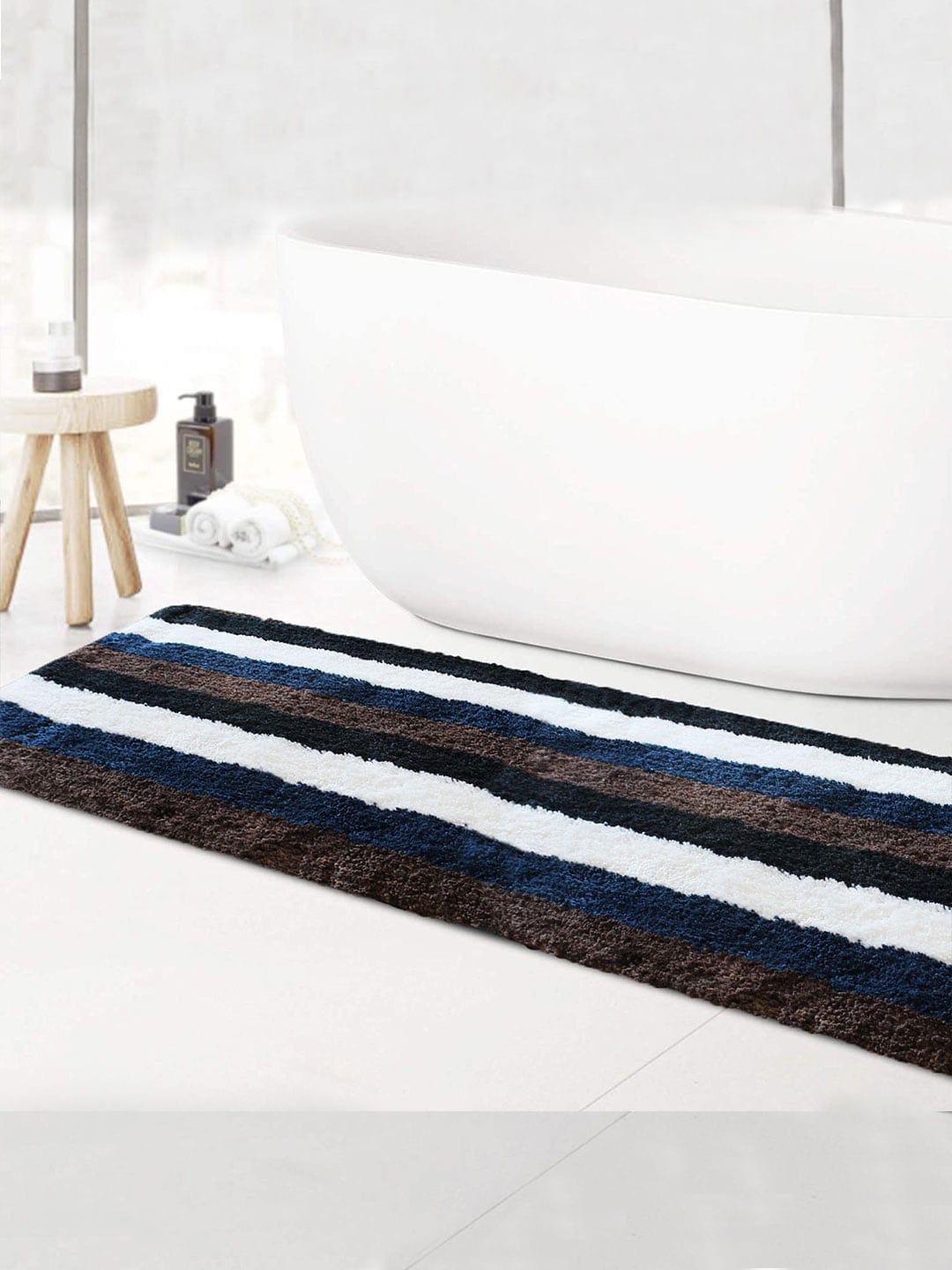 LUXEHOME INTERNATIONAL Brown & White Striped 1850 GSM Bath Rug Price in India