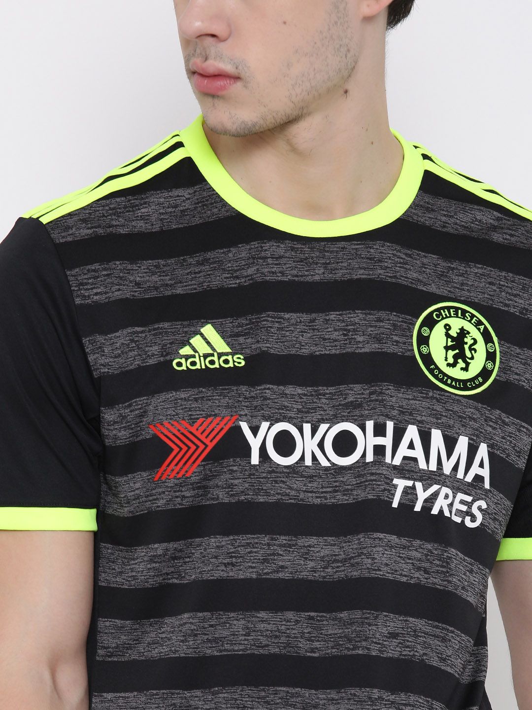 Buy Adidas Men Black Chelsea F.C. Striped Round Neck Jersey