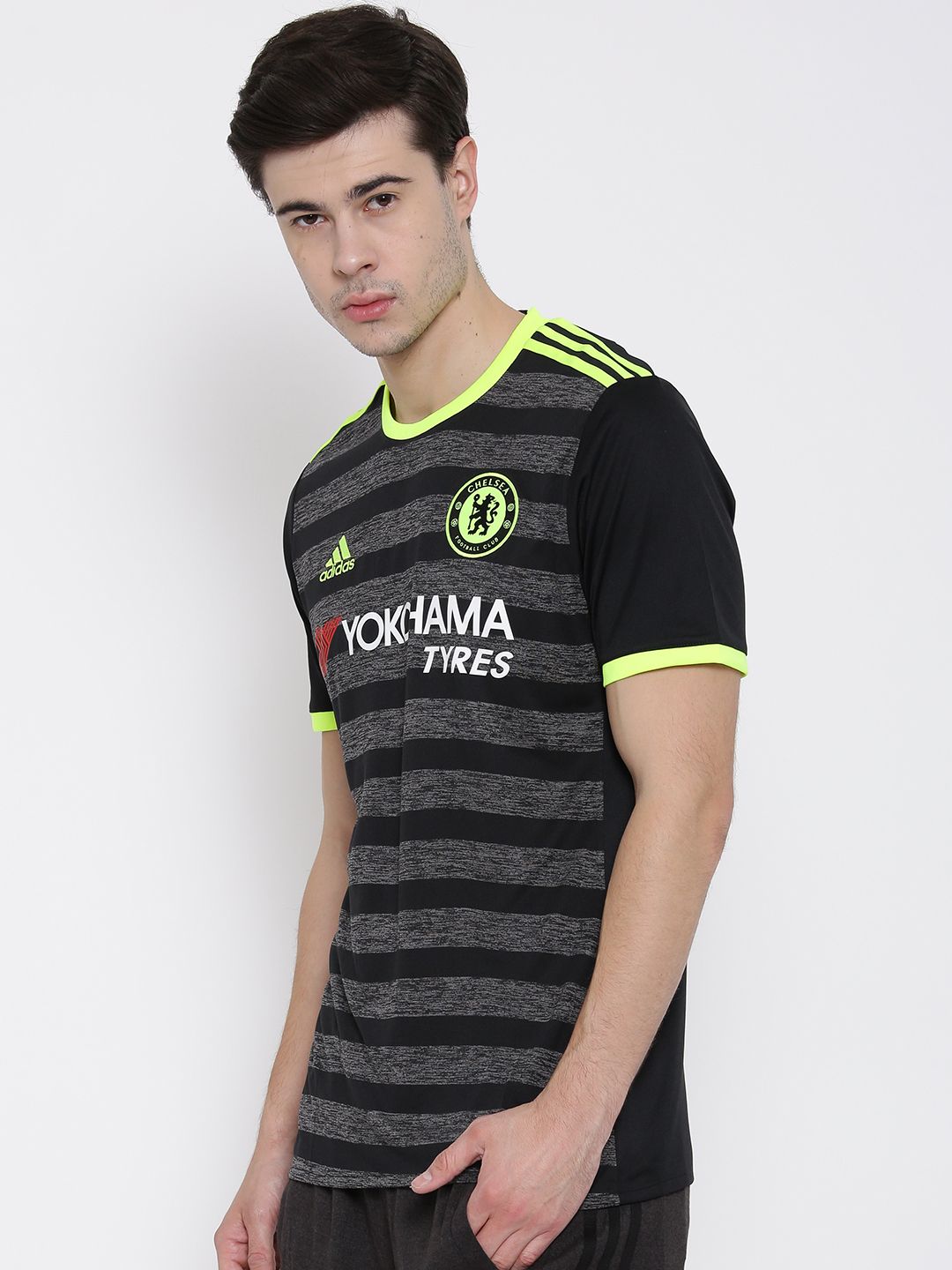 CHELSEA adidas シャツ ブラック/ライムＬサイズ Buy Adidas Men Black Chelsea F.C. Striped Round Neck Jersey