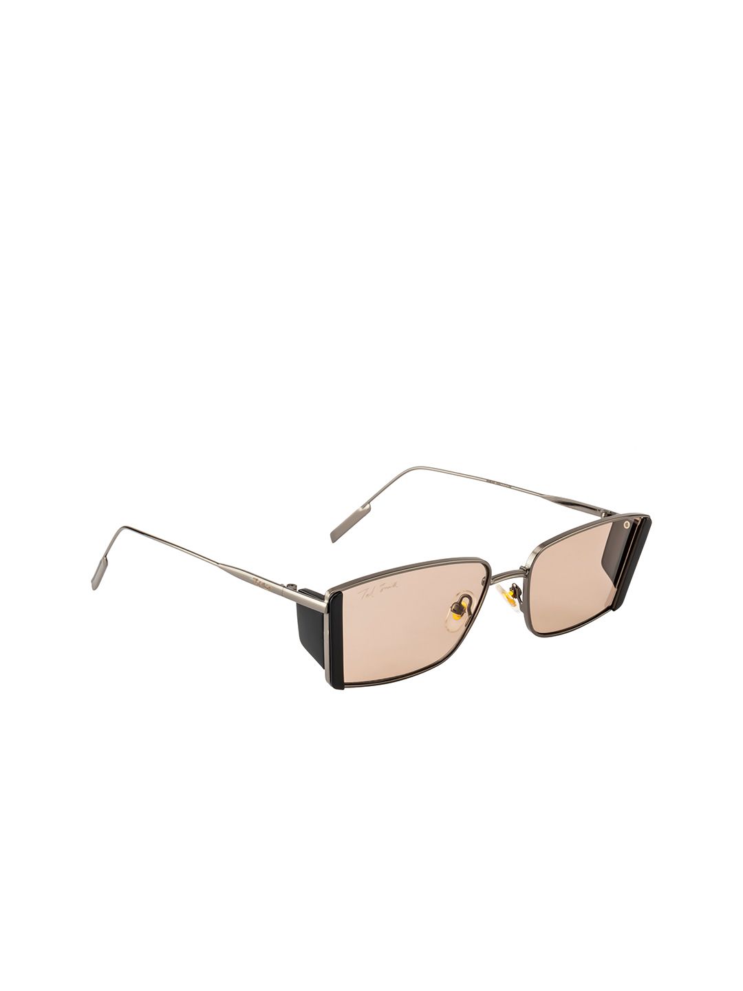 Ted Smith Unisex Brown Lens & Gunmetal-Toned Rectangle Sunglasses with UV Protected Lens Price in India