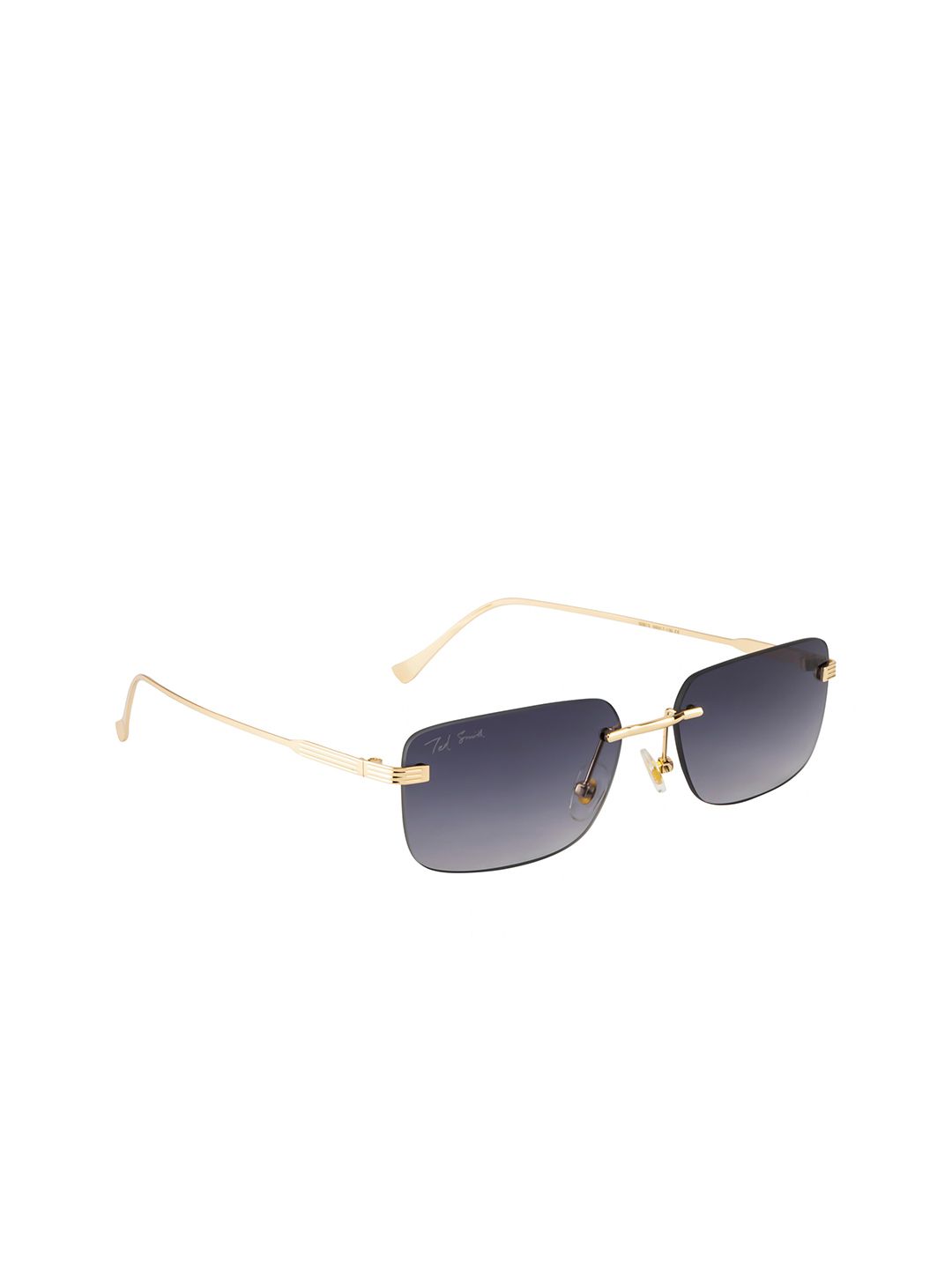 Ted Smith Unisex Grey Lens & Gold-Toned Rectangle Sunglasses with UV Protected Lens Price in India