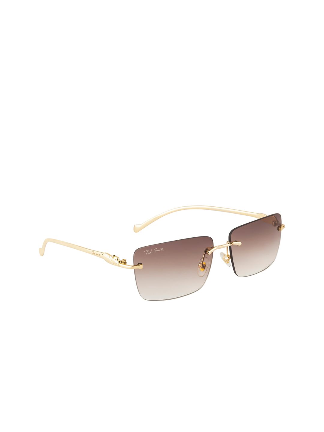 Ted Smith Women Brown Lens & Gold-Toned Square Sunglasses with UV Protected Lens Price in India