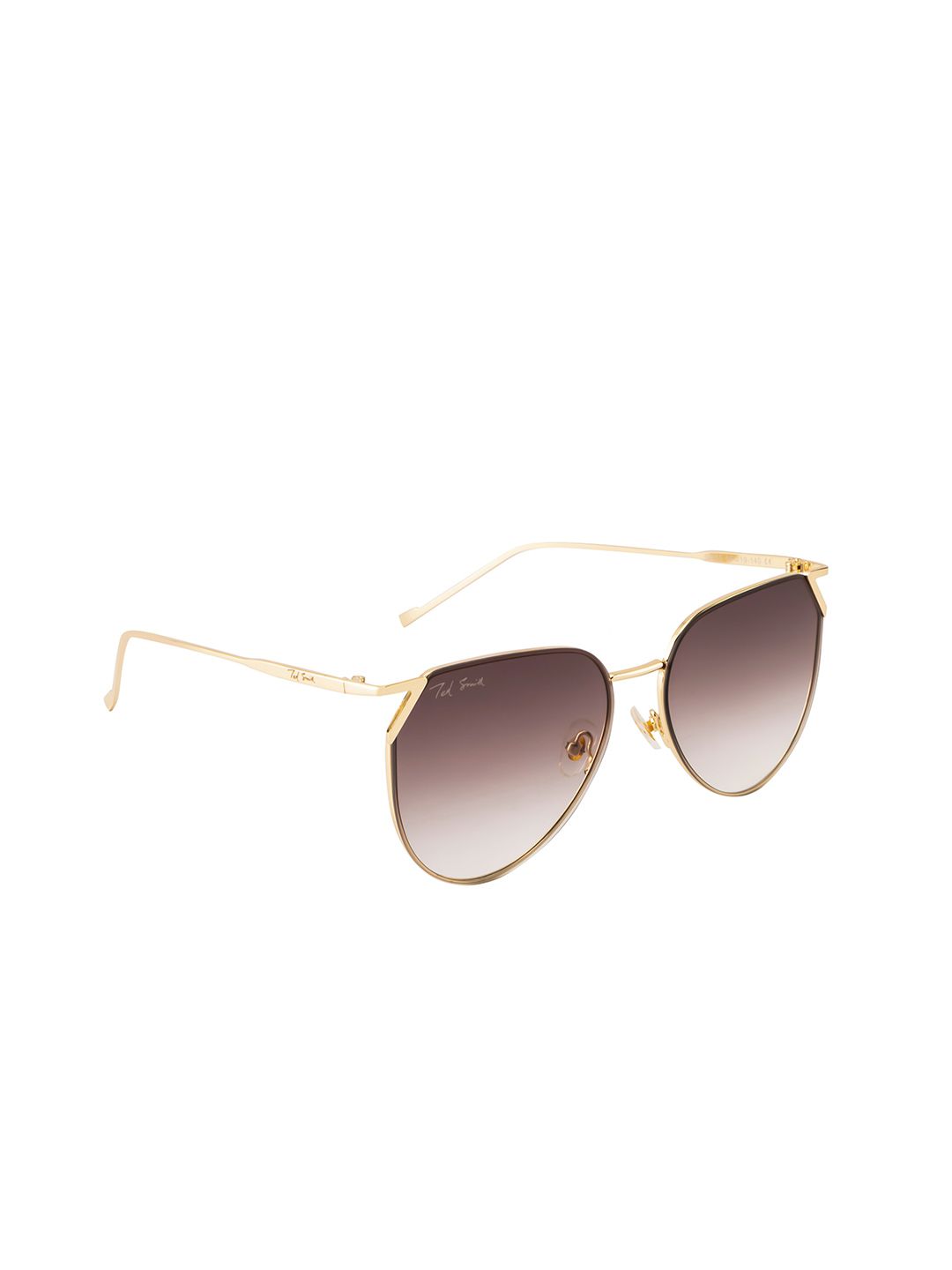 Ted Smith Women Brown Lens & Gold-Toned Round Sunglasses with UV Protected Lens Price in India