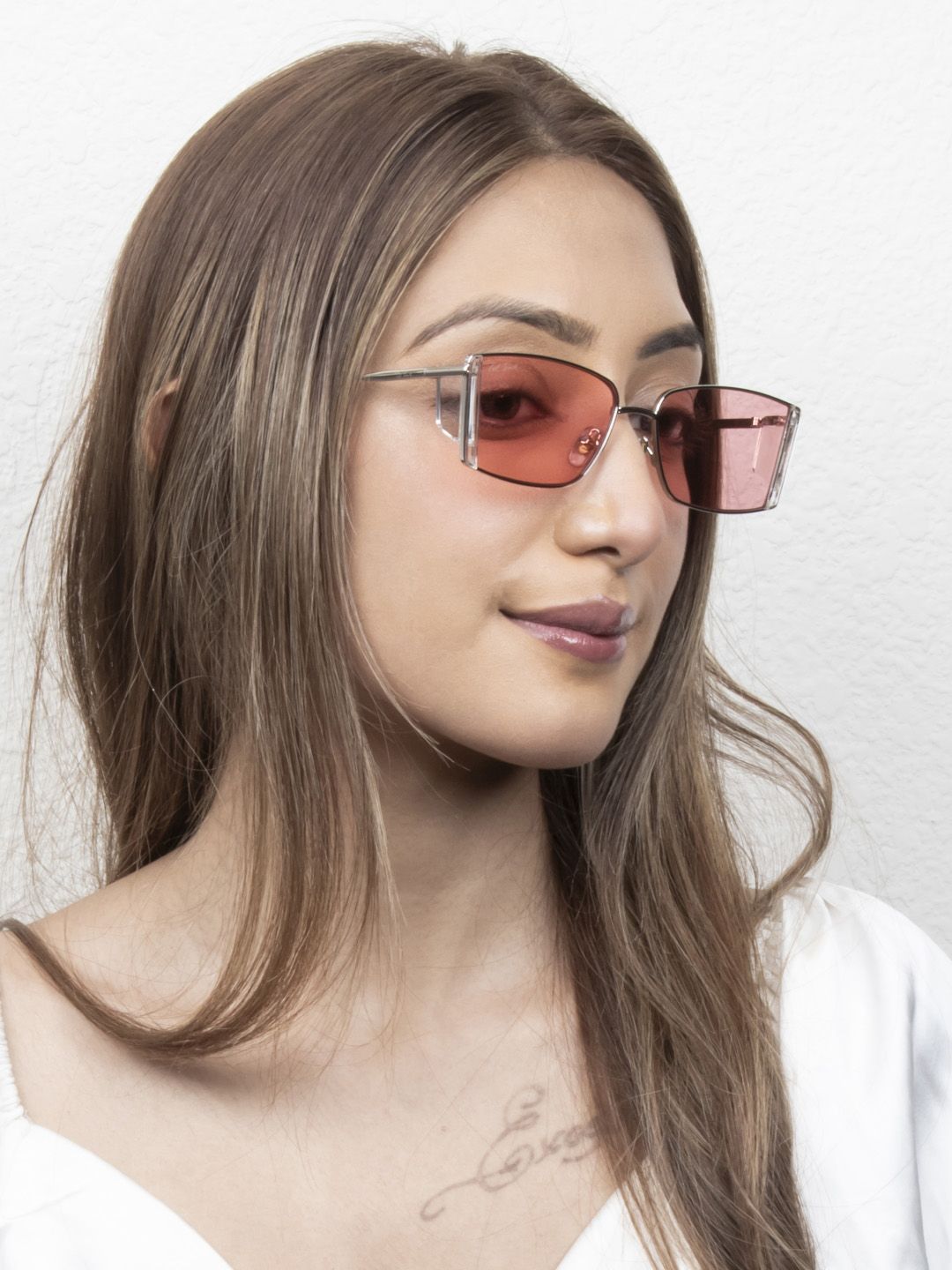 Ted Smith Unisex Pink Lens & Rectangle Sunglasses with UV Protected Lens SPARK_C3