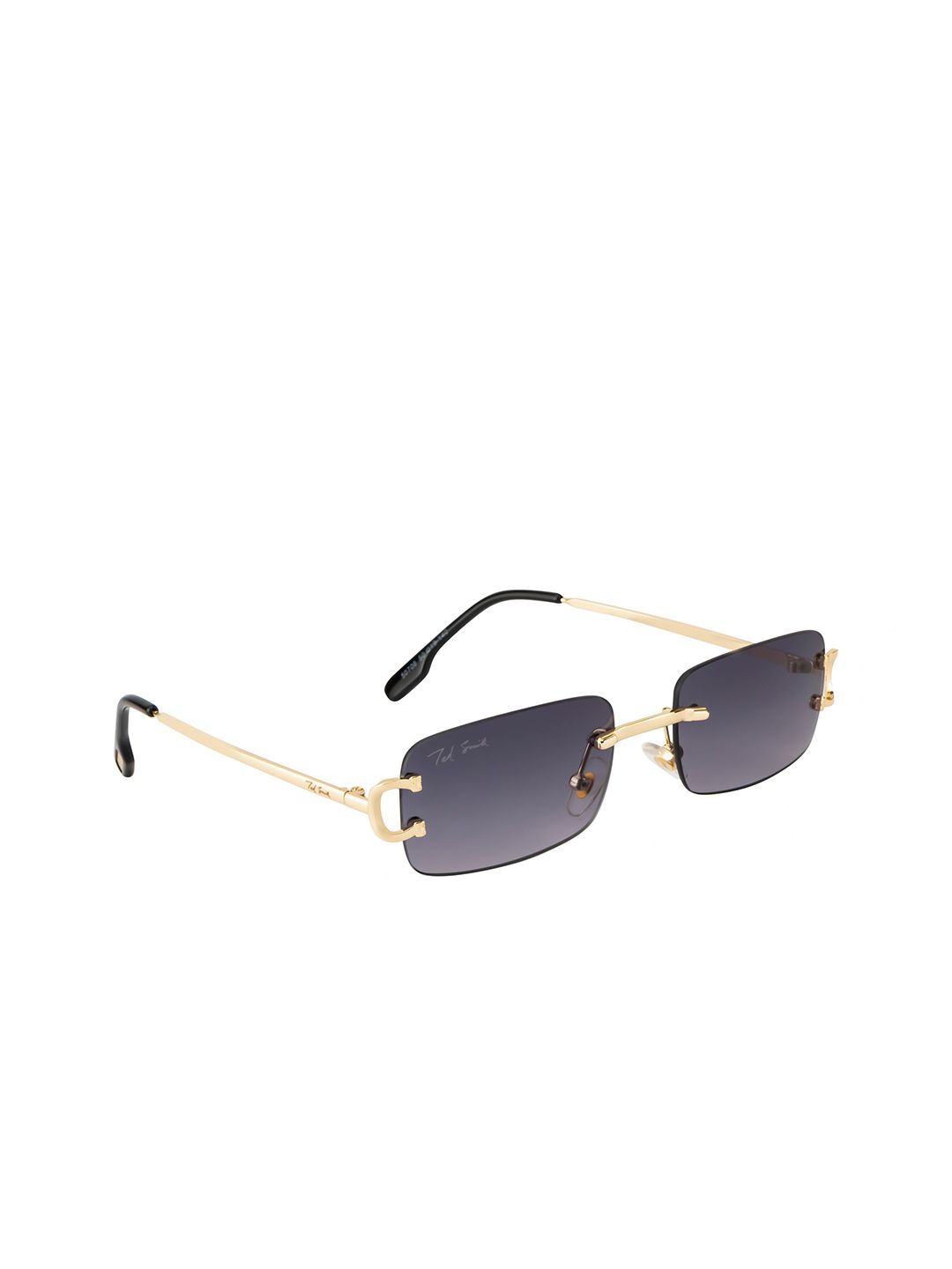 Ted Smith Unisex Grey Lens & Gold-Toned Rectangle Sunglasses with UV Protected Lens Price in India