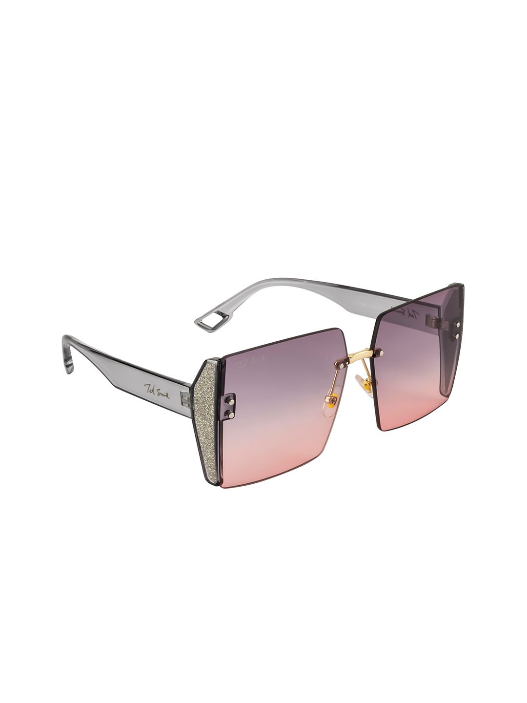 Ted Smith Unisex Purple Lens & Clear UV Protected Square Sunglasses PARIS_C7 Price in India