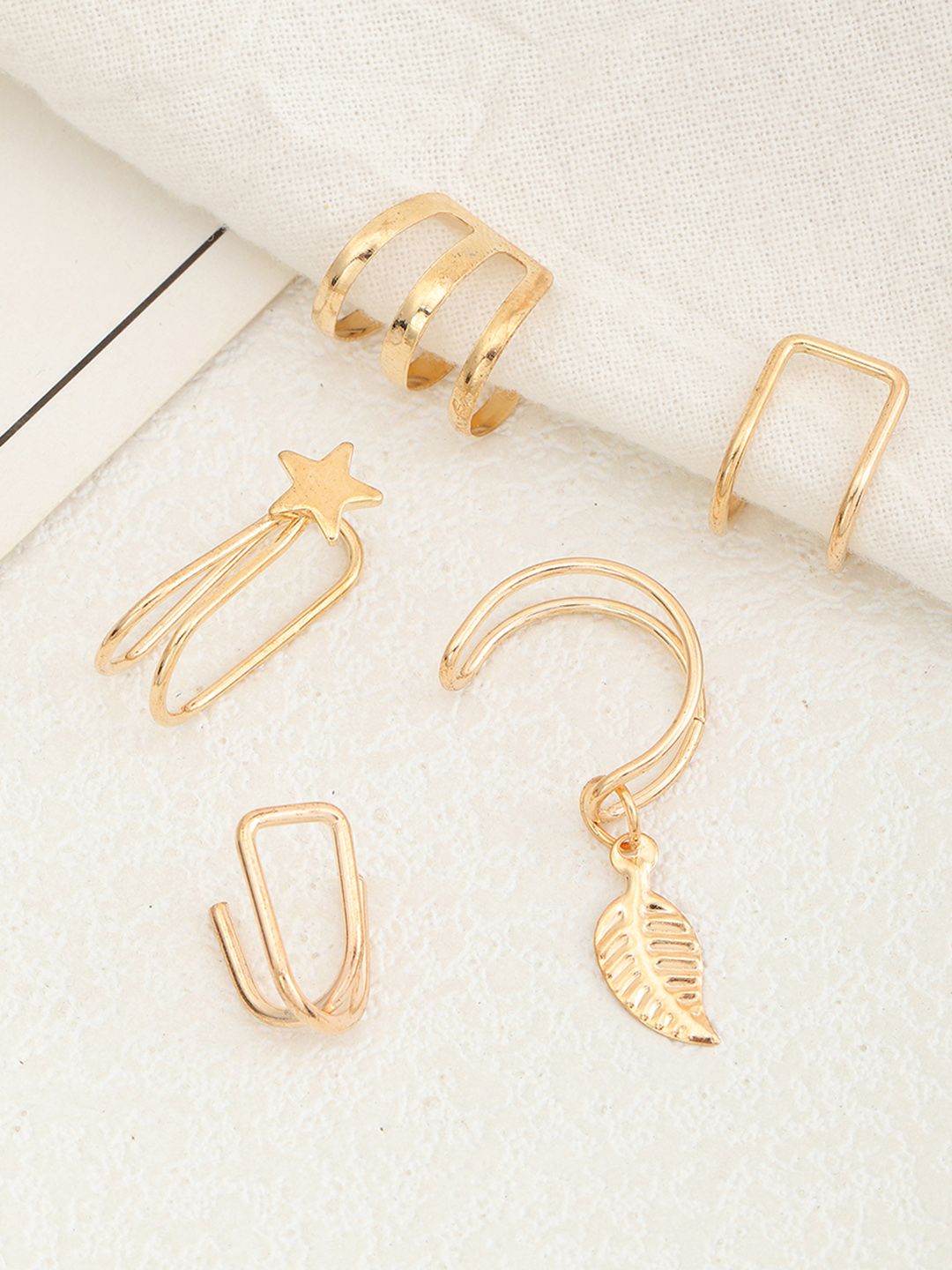URBANIC Gold-Toned Set Of 5 Contemporary Ear Cuff Earrings Price in India