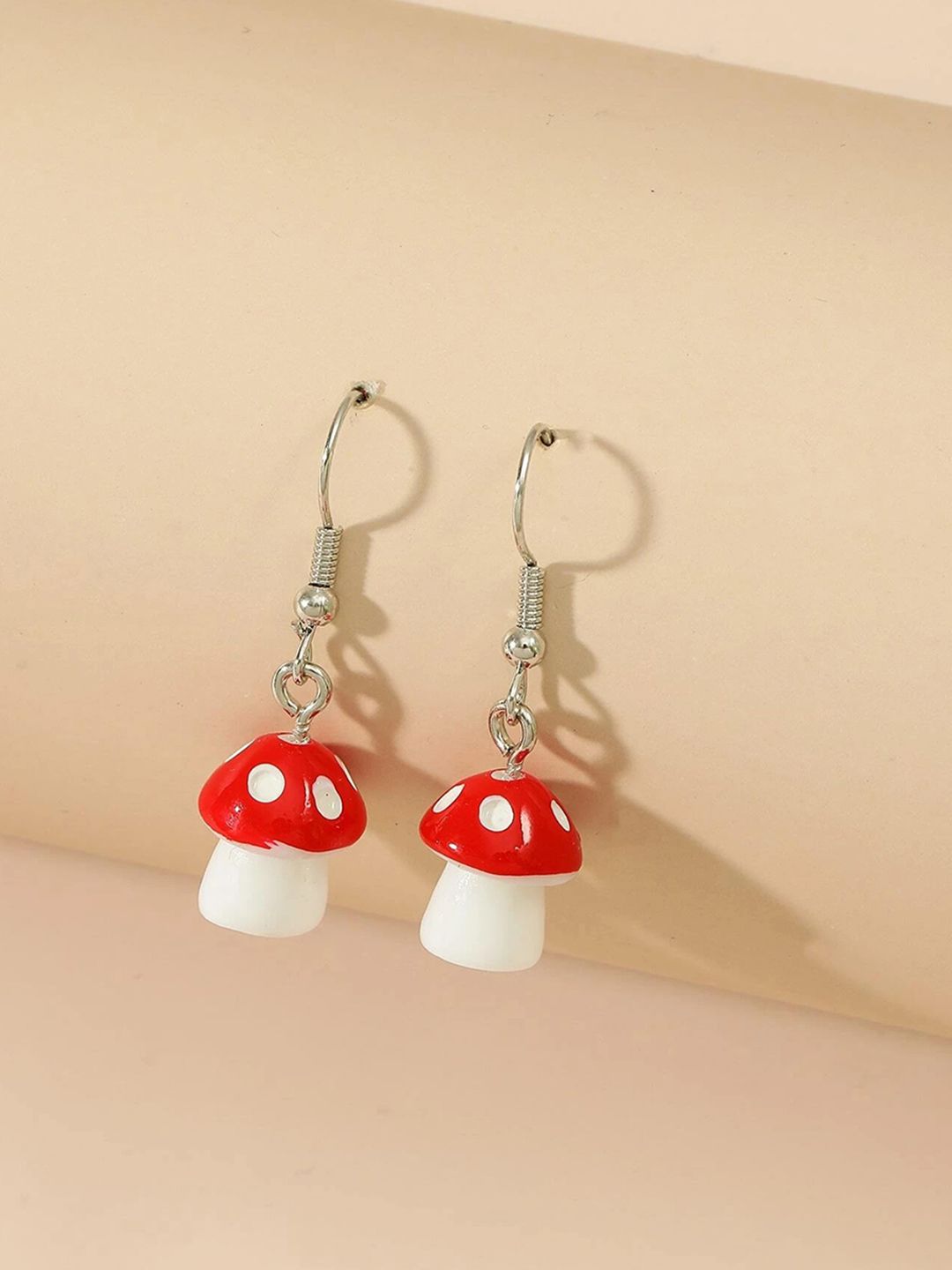 URBANIC Red & White Dome Shaped Drop Earrings Price in India