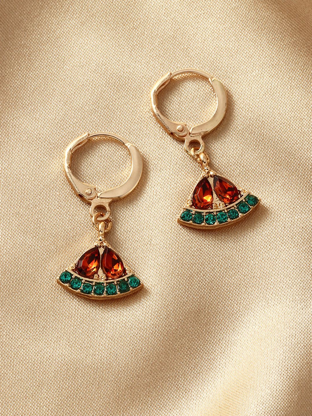 URBANIC Red & Green Contemporary Drop Earrings Price in India