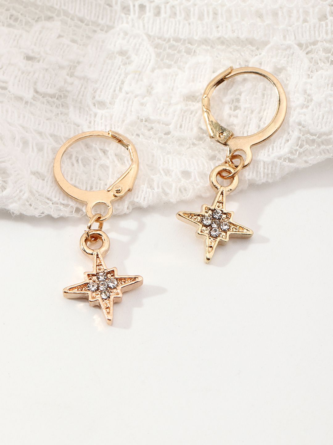 URBANIC Gold-Toned Star Shaped Drop Earrings Price in India
