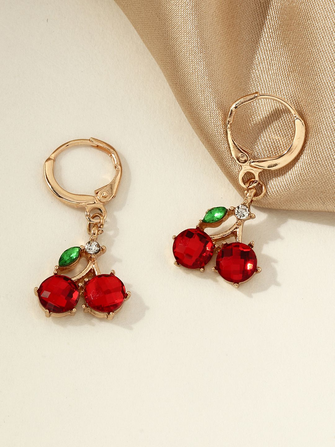 URBANIC Red & Gold-Toned Circular Drop Earrings Price in India