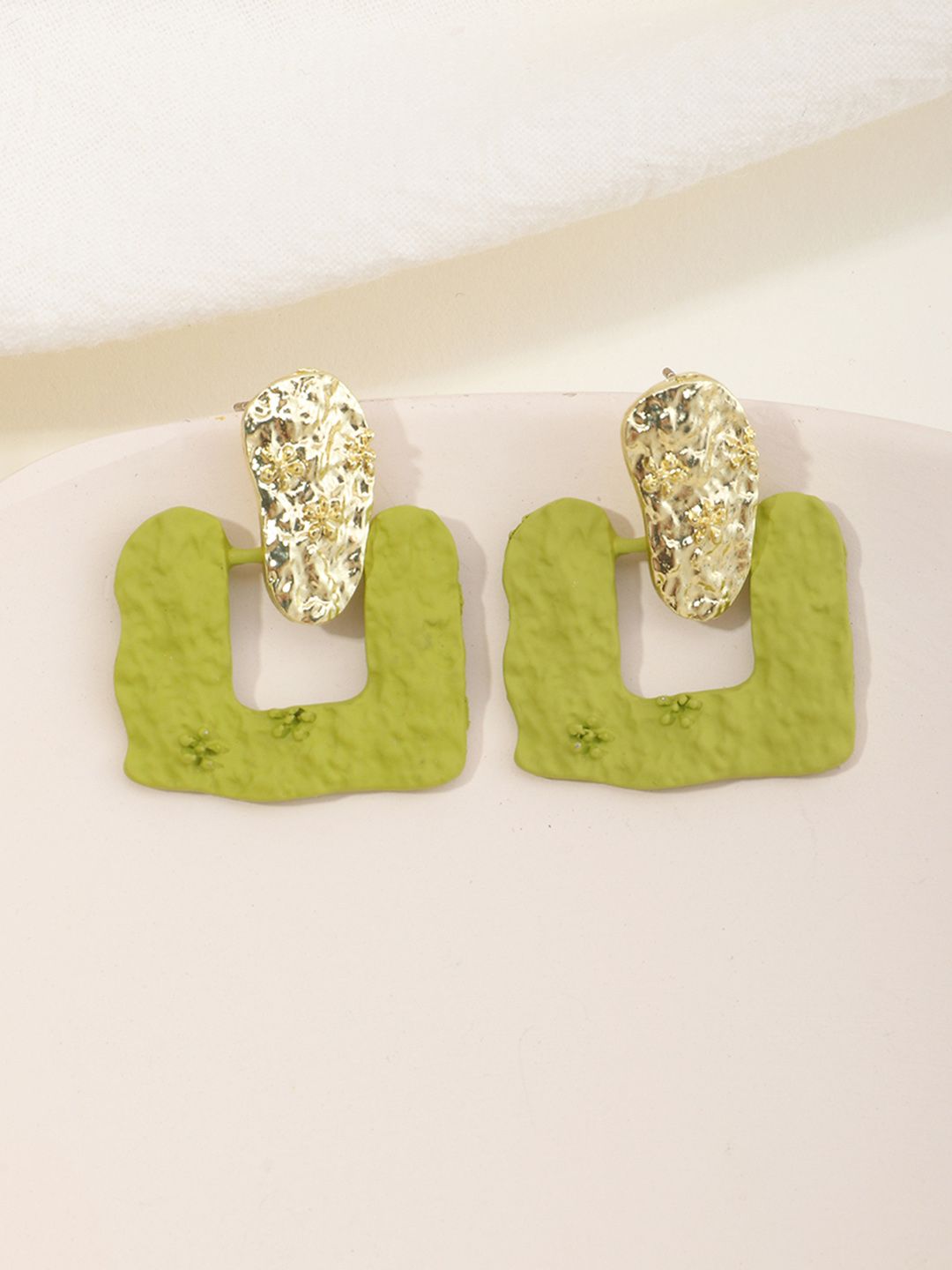 URBANIC Green & Gold-Toned Square Studs Earrings Price in India