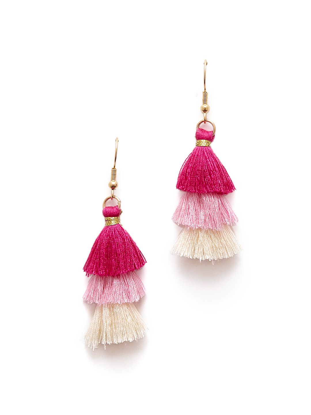 URBANIC Pink & Off-White Tasselled Contemporary Drop Earrings Price in India