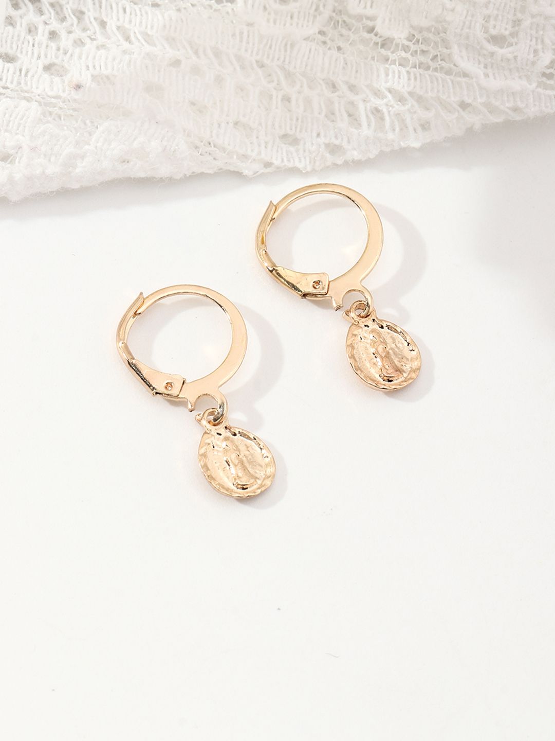 URBANIC Gold-Toned Geometric Drop Earrings Price in India