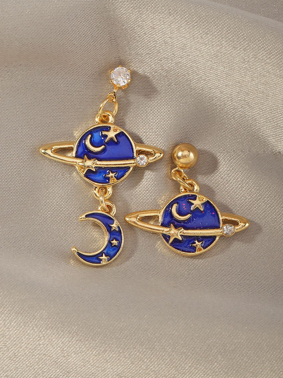 URBANIC Gold-Toned & Blue Set of 2 Crescent Shaped Drop Earrings Price in India