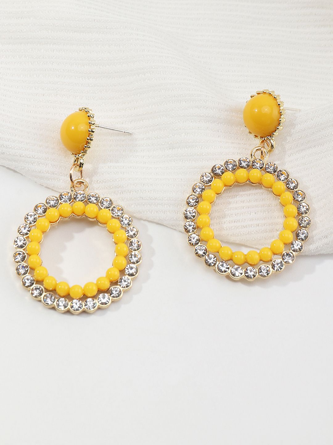 URBANIC Yellow Circular Drop Earrings Price in India