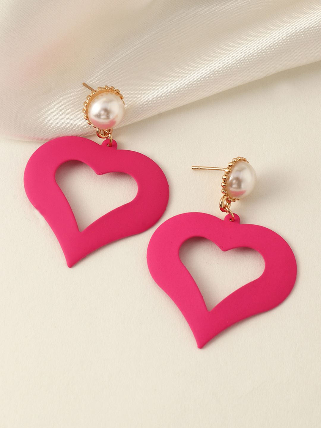 URBANIC Pink Heart Shaped Drop Earrings Price in India