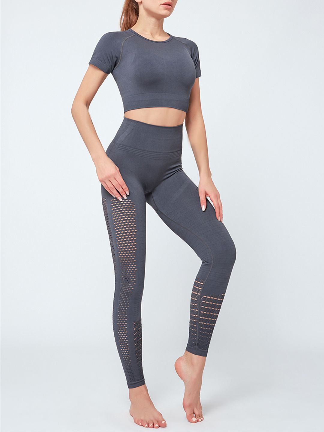 URBANIC Women Charcoal Grey Solid Cut Out Gym Tracksuit Price in India